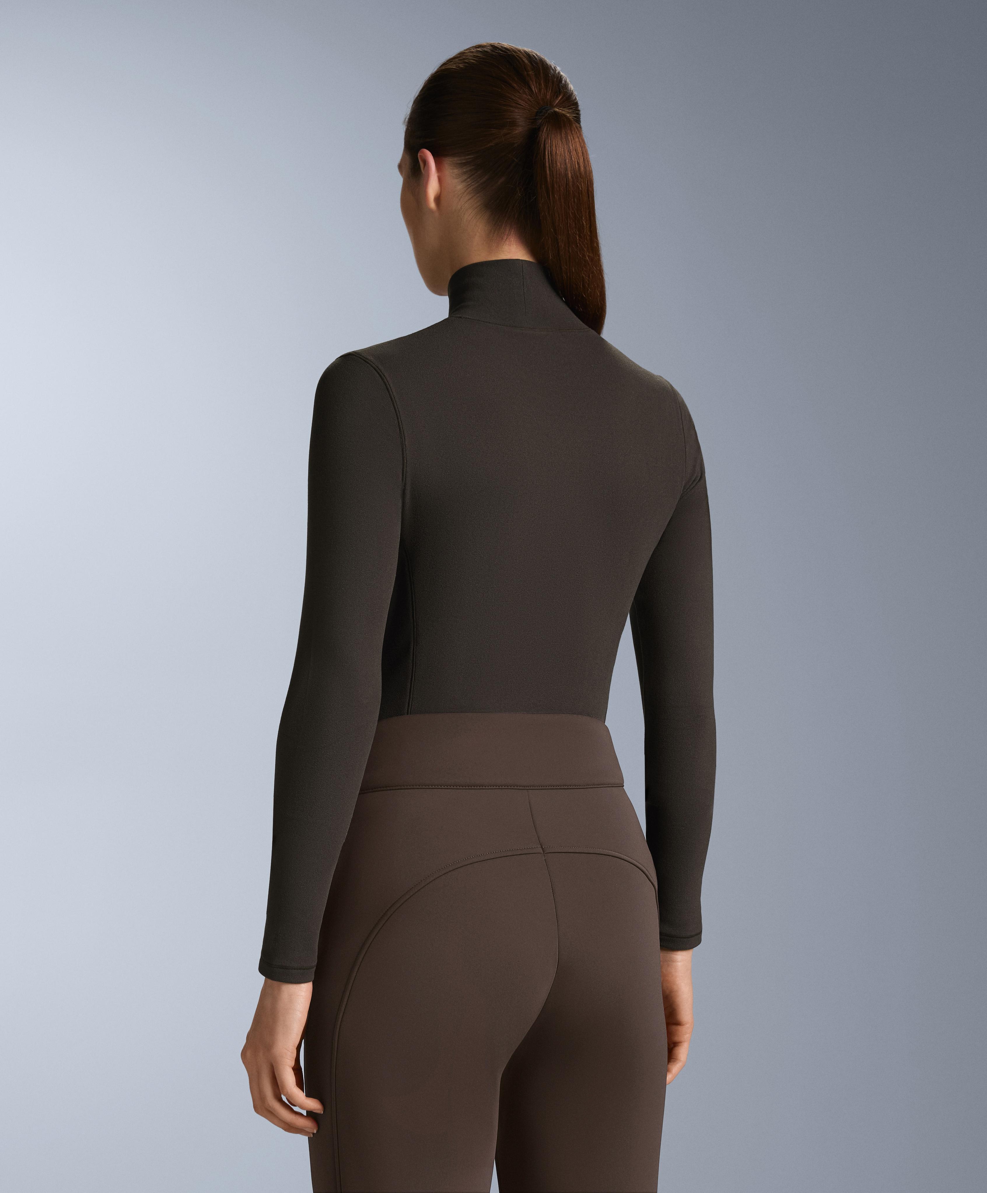 High-neck thermal base layer fleece top — DARK BROWN