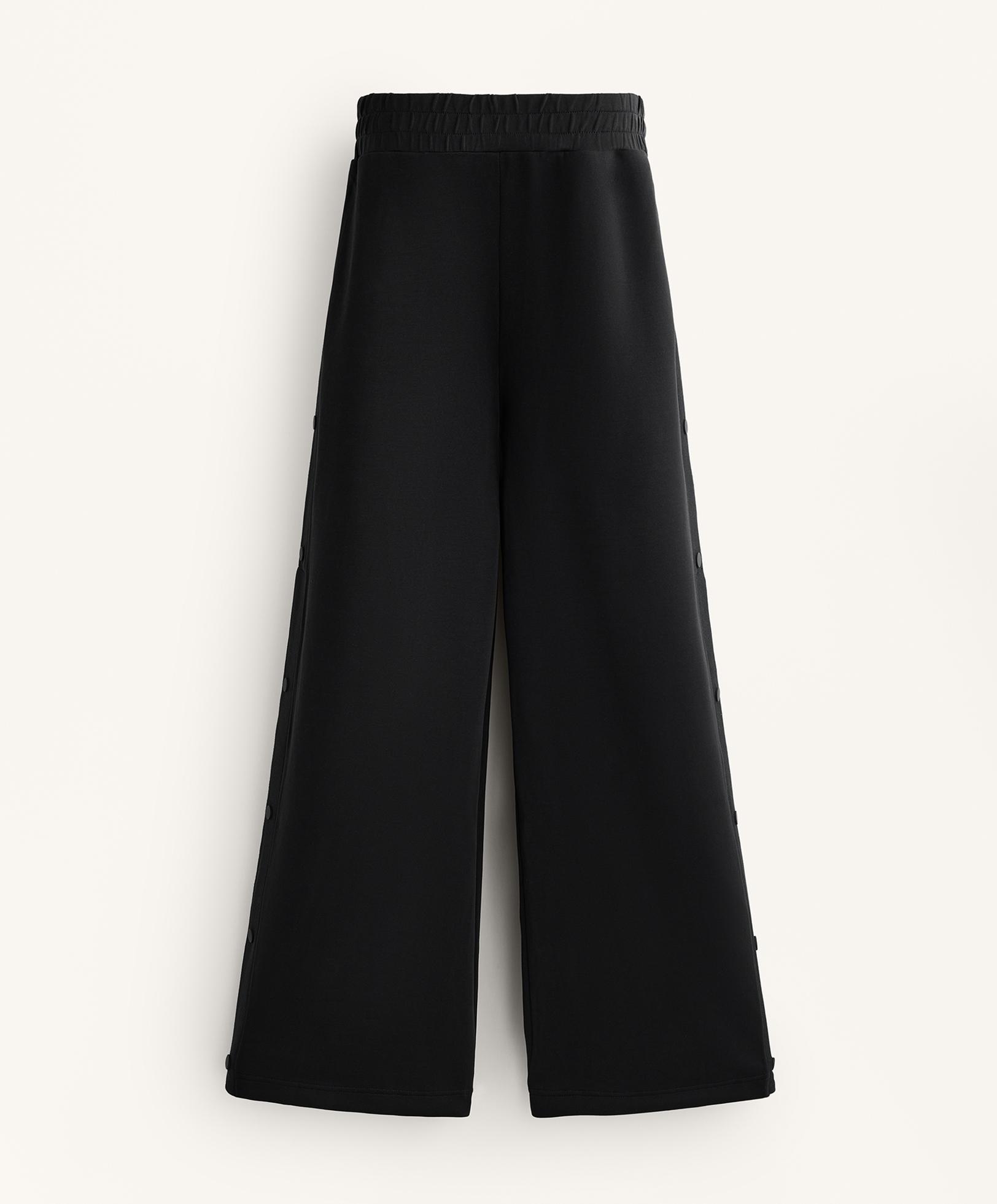 Straight-leg trousers with buttons and rib with soft-touch modal — BLACK