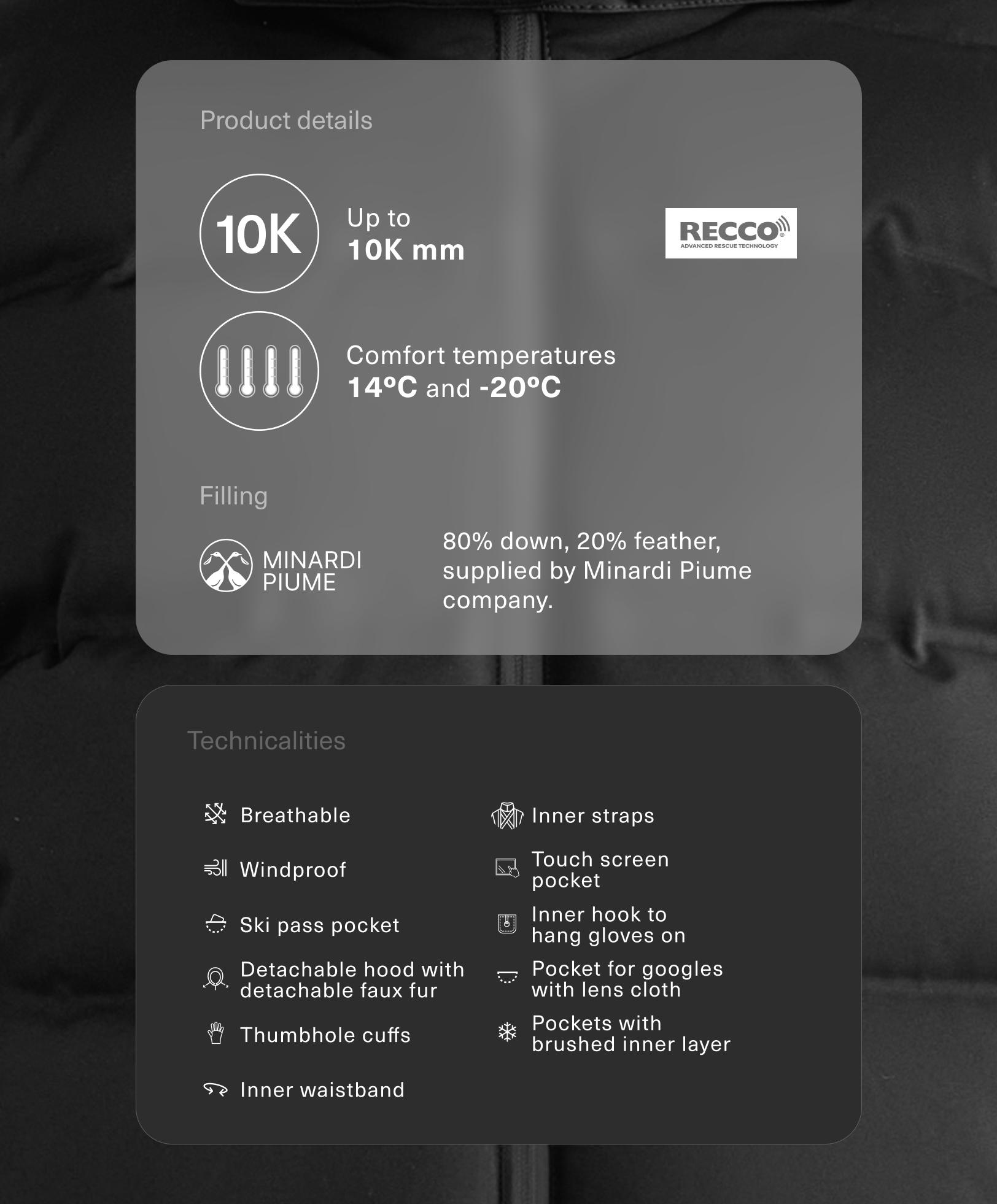 MINARDI PIUME SKI water-resistant 80% down and 20% feather jacket