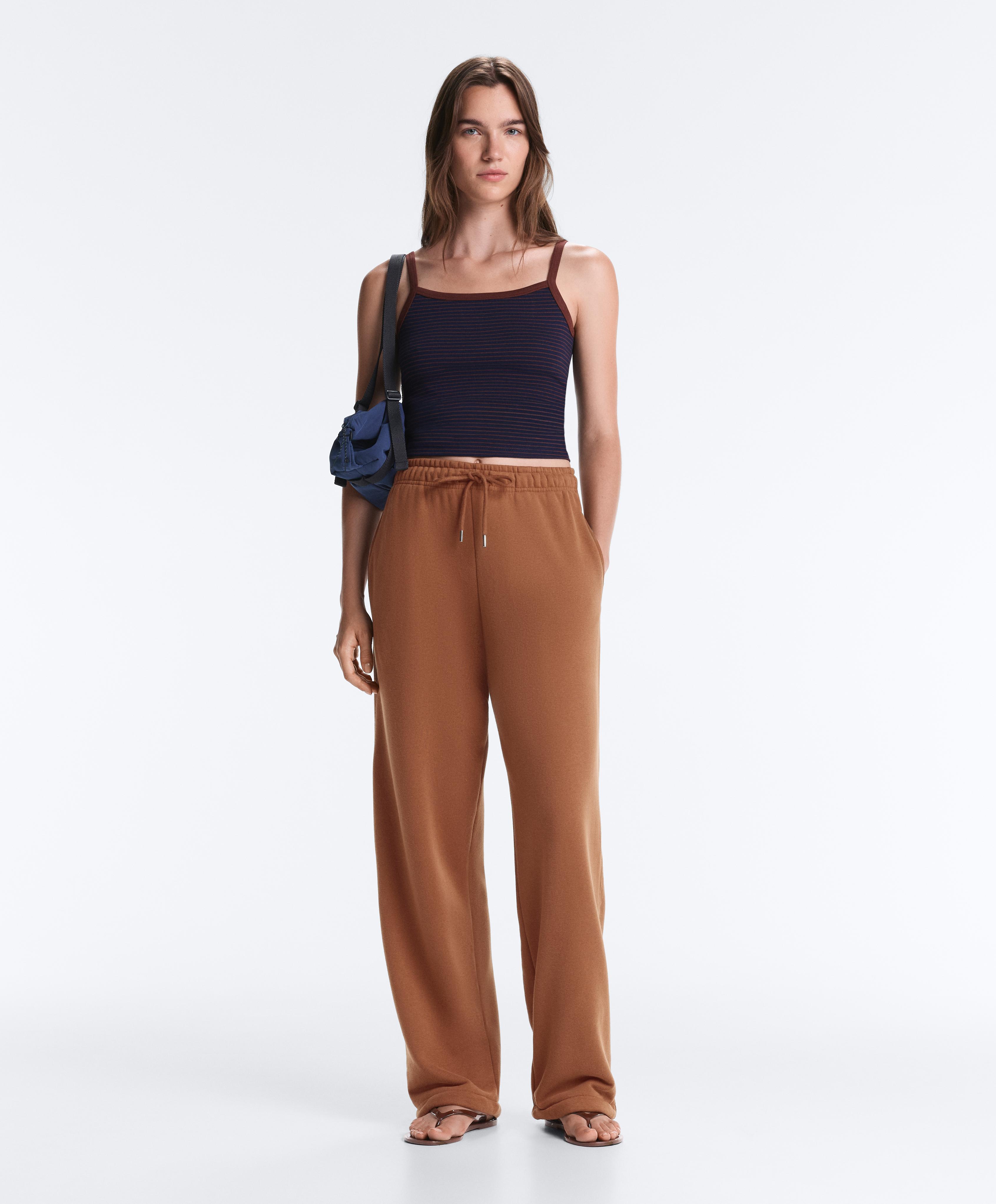 Striped cotton-blend rib vest top — TERRACOTTA