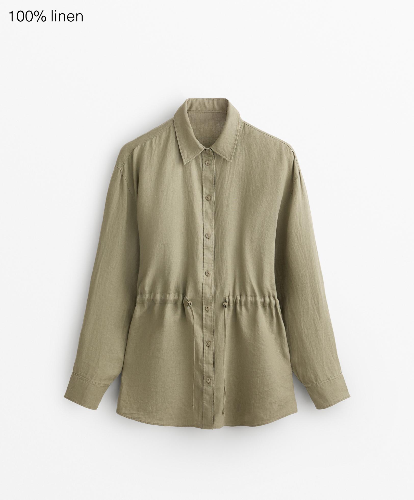 100% linen long shirt with adjustable waist