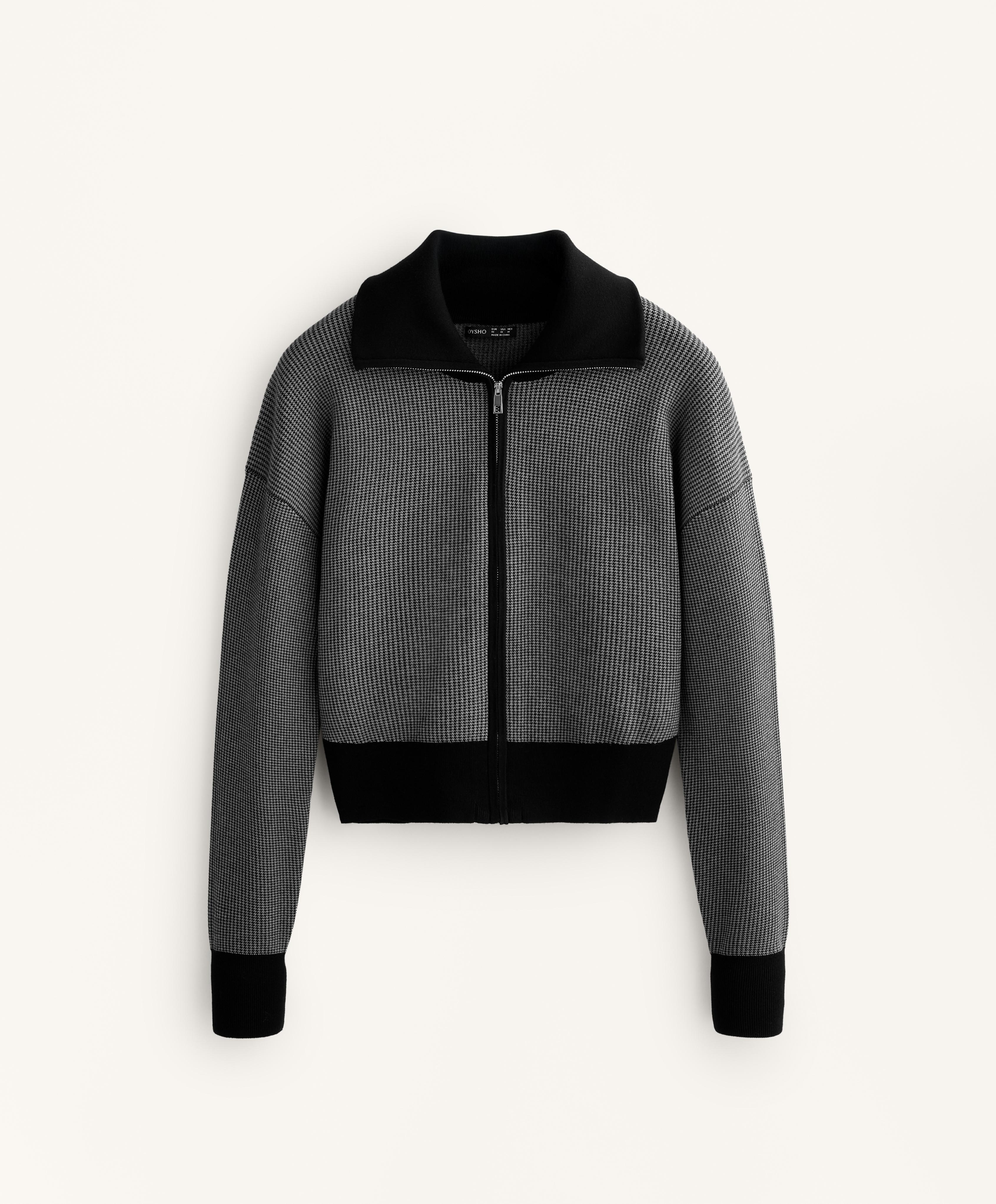 Houndstooth print knit jacket