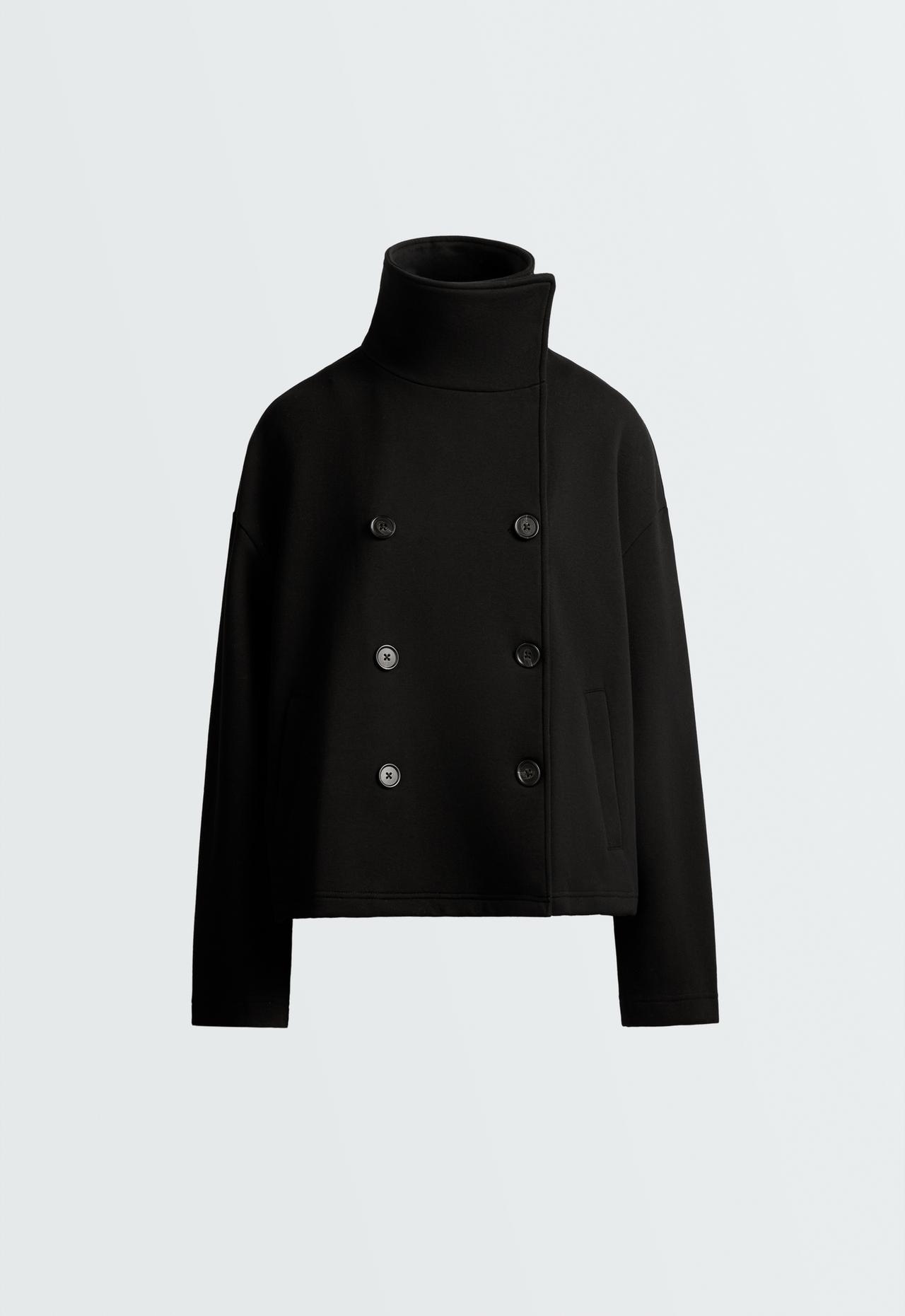 Short 6-button cotton jacket — BLACK