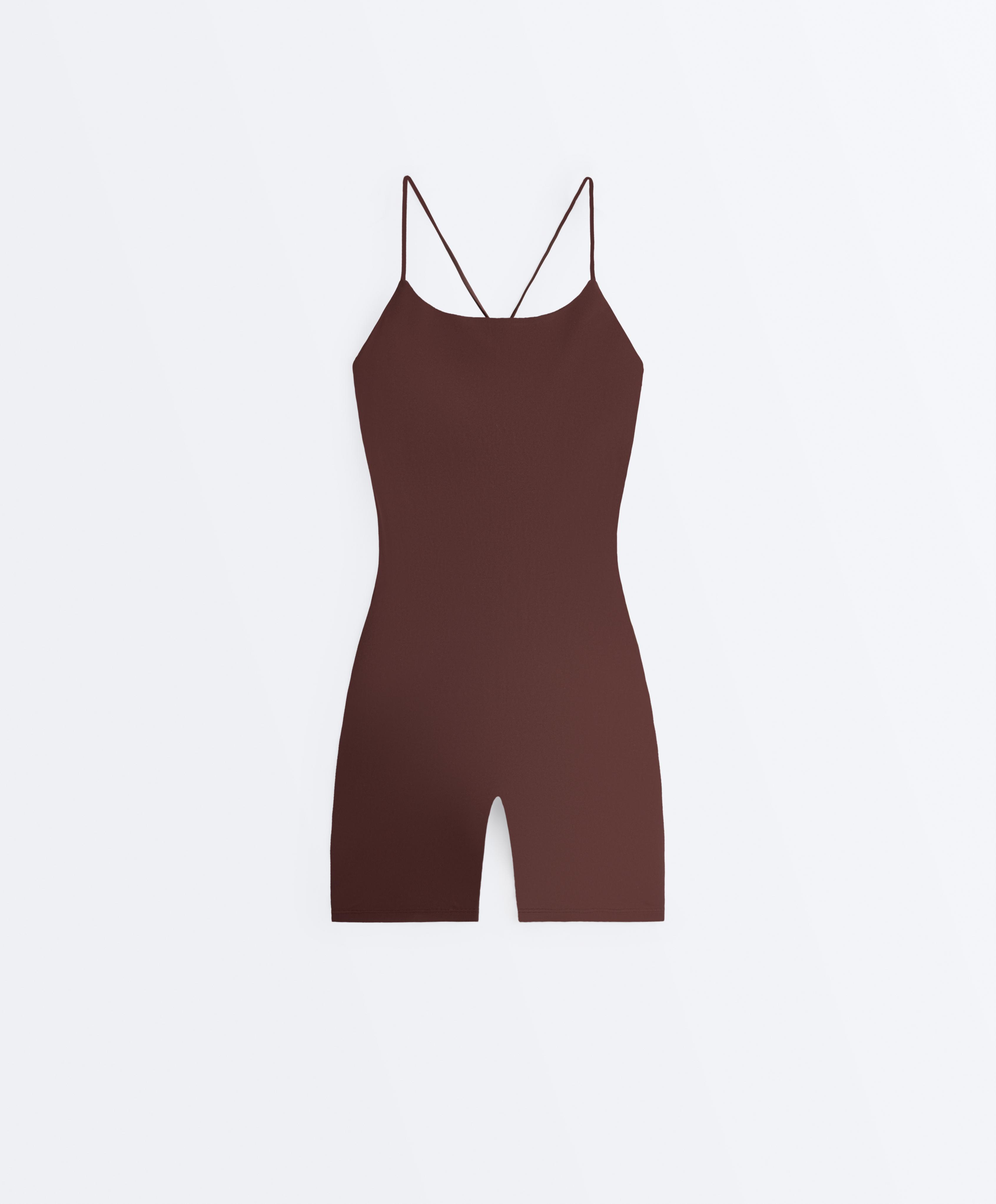 Comfortlux strappy back short jumpsuit — CHOCOLATE