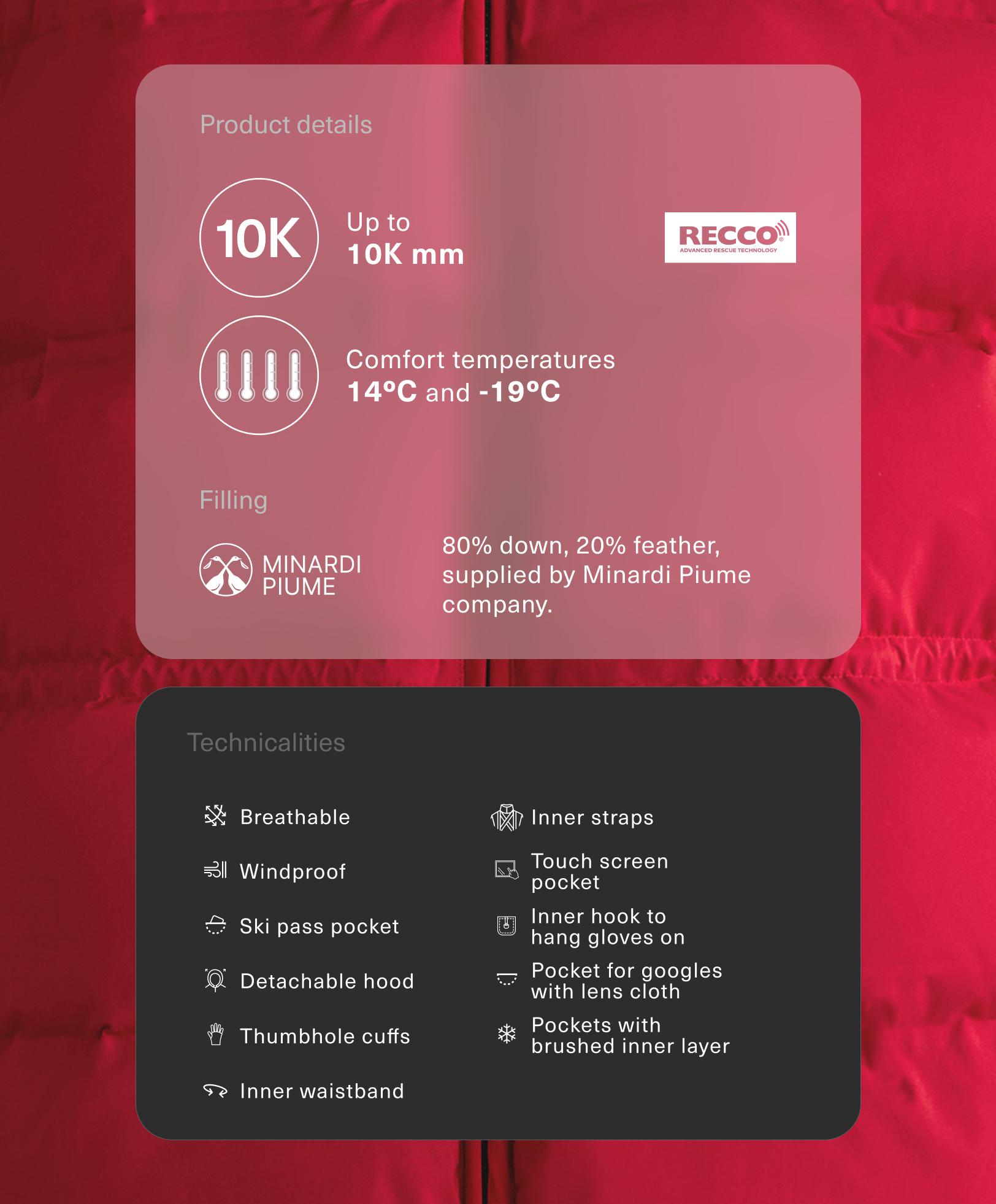 Lightweight padded jacket with 80% down and 20% MINARDI PIUME SKI water-resistant filling