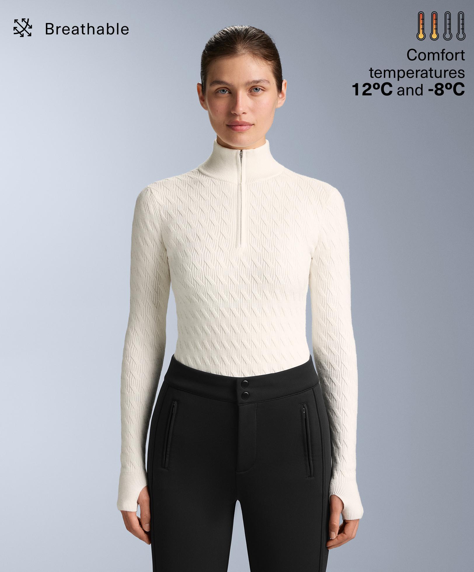 Jacquard knit thermal base layer T-shirt — WHITE
