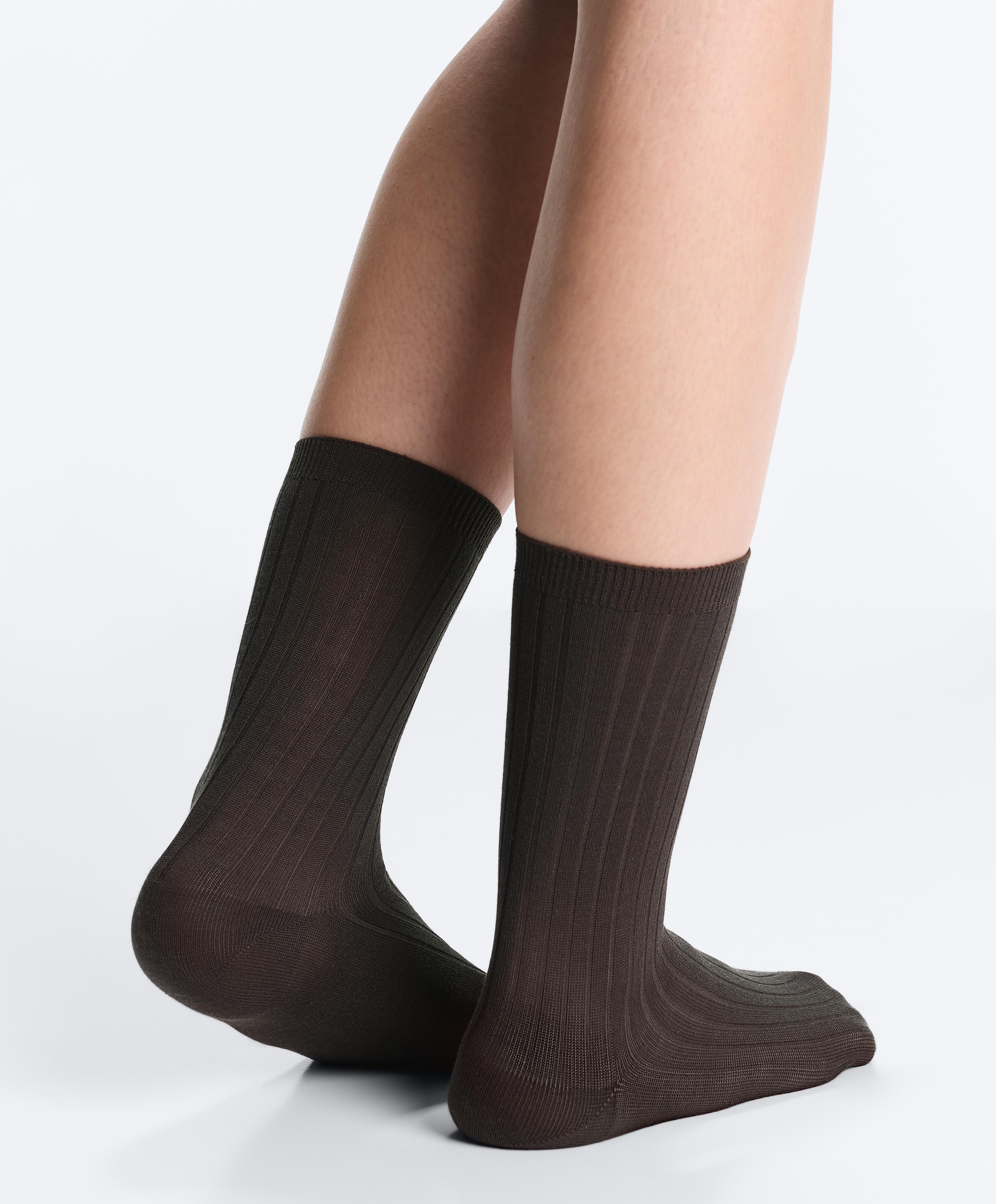 Classic Rib silk blend sock — CHOCOLATE