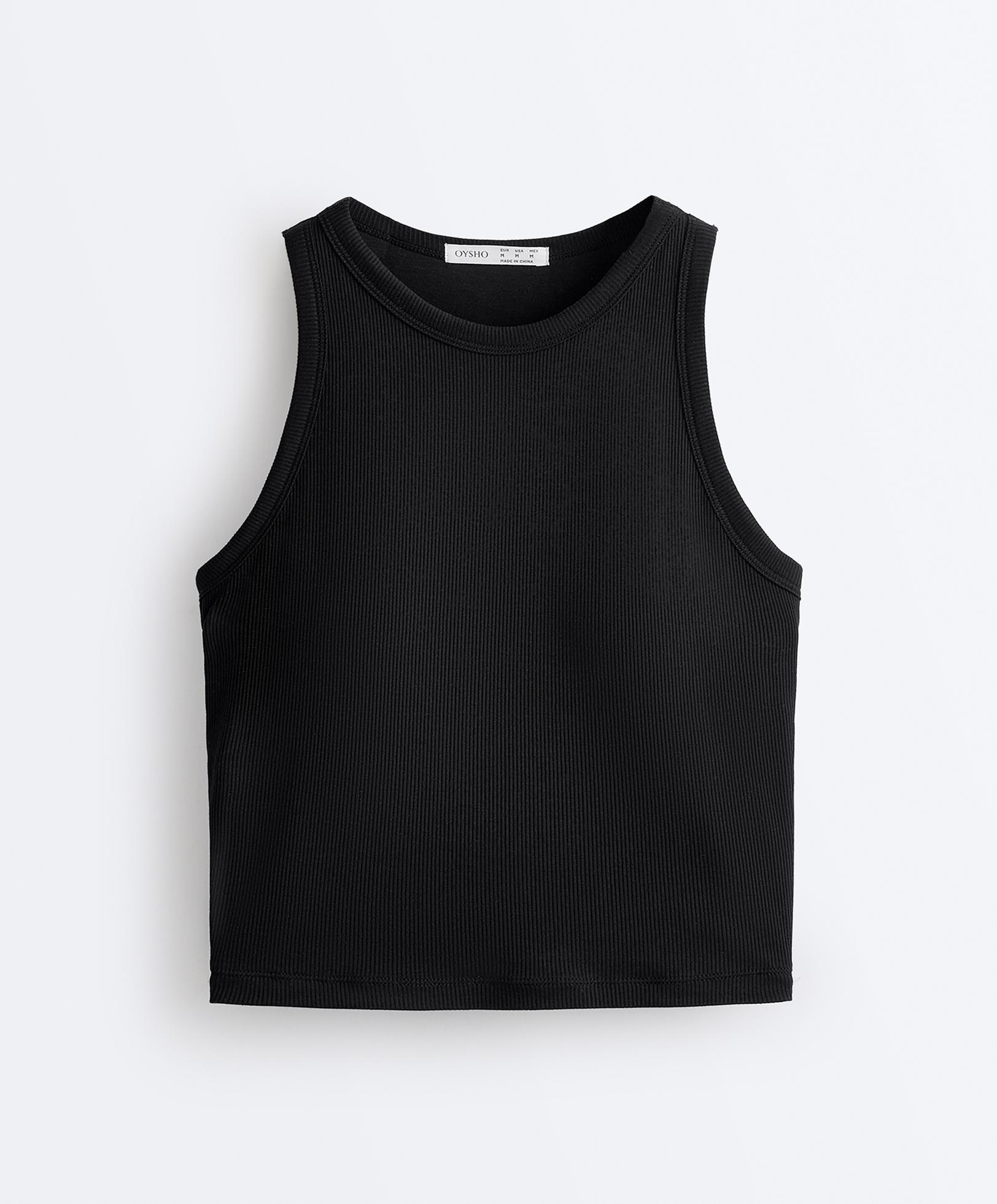 Rib modal blend long tank top — BLACK
