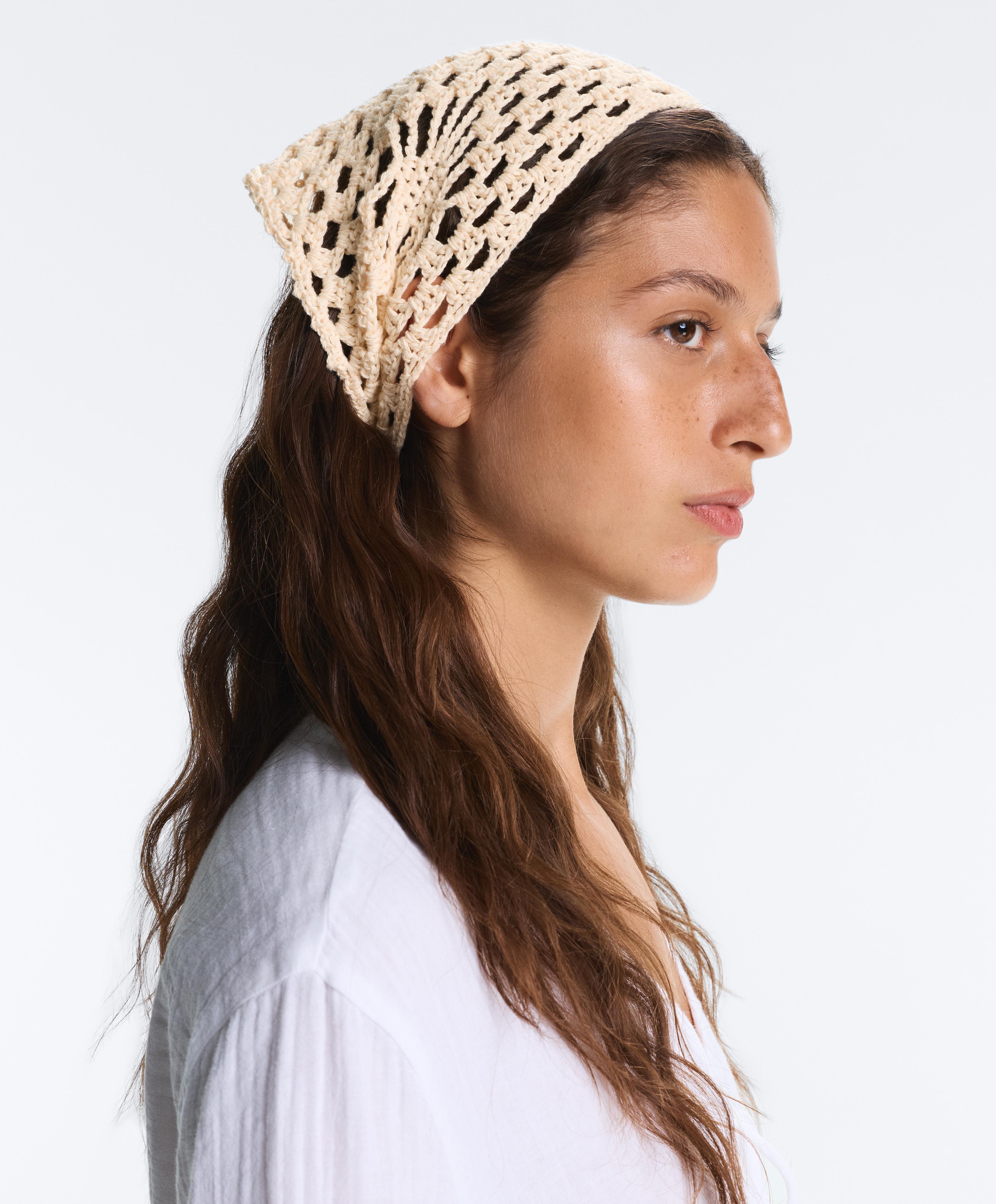 100% cotton triangle crochet headband — ECRU