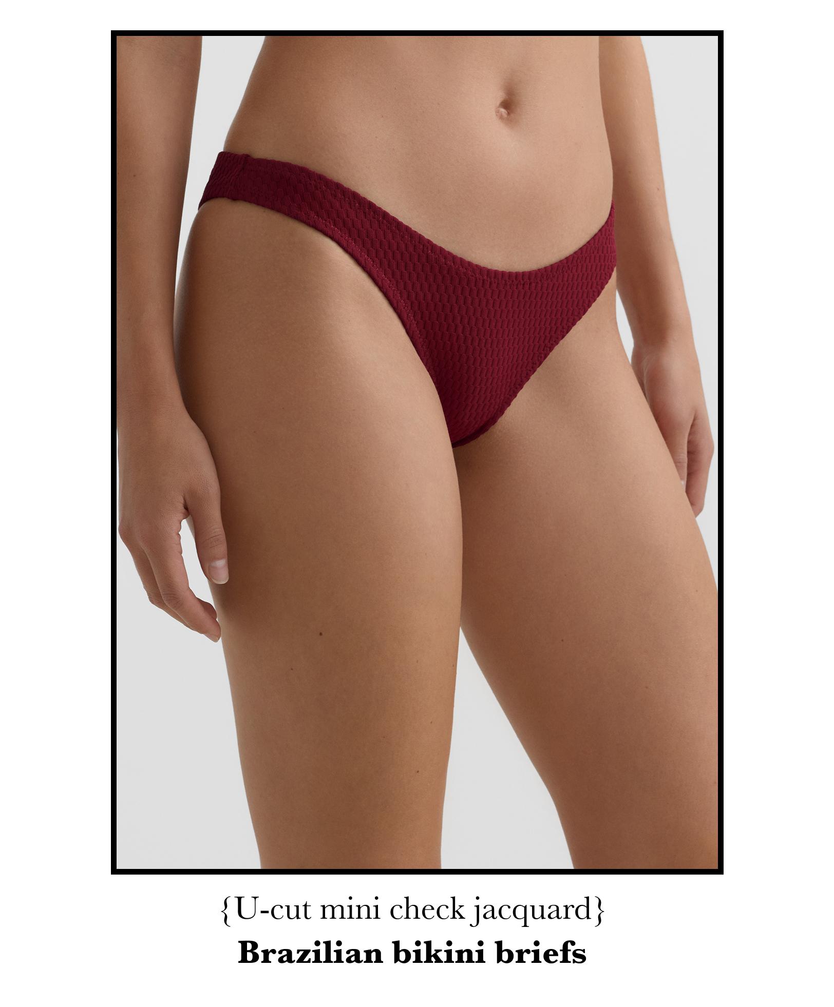 U-cut mini check jacquard Brazilian bikini briefs — PALE PLUM