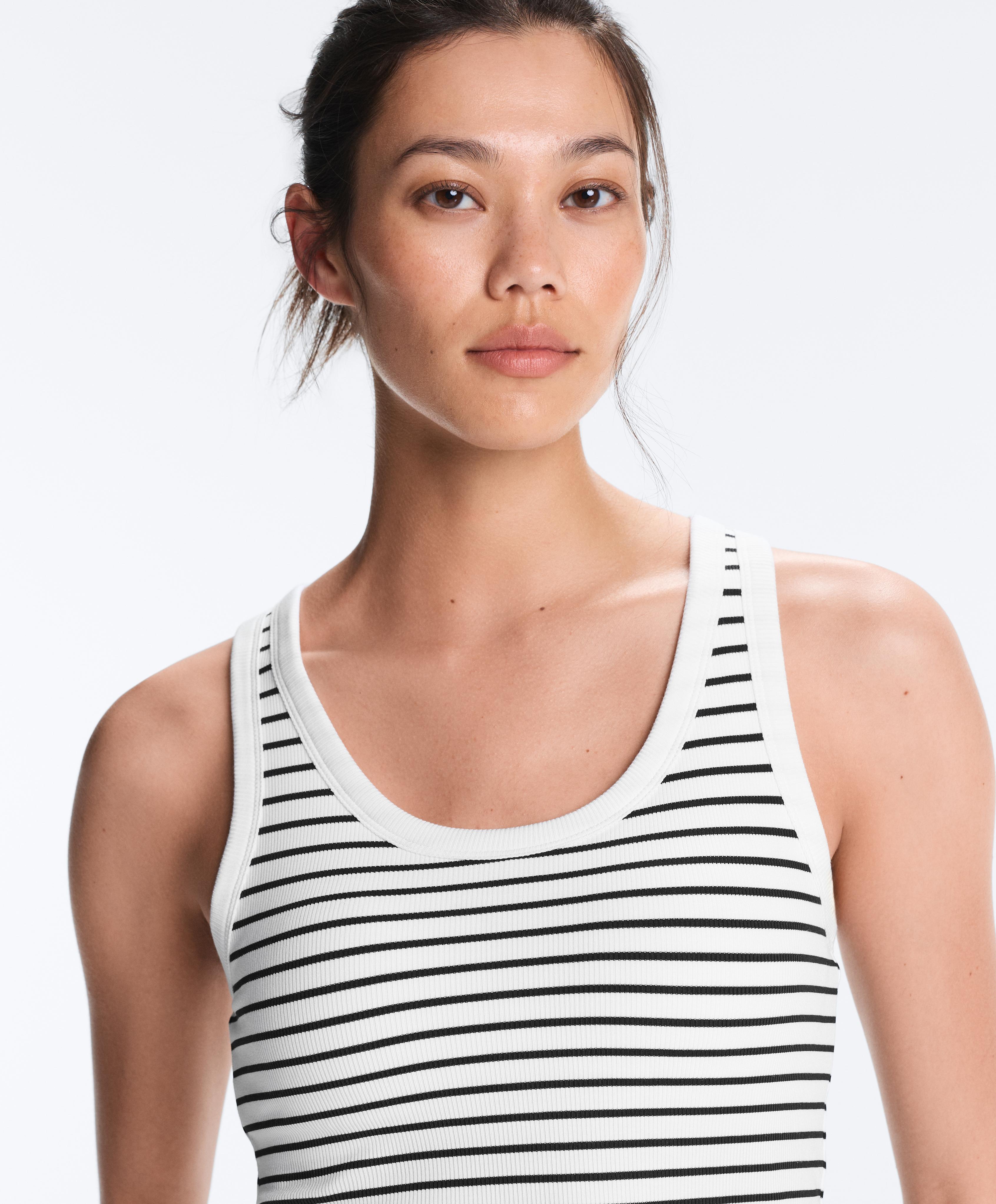 Long modal rib stripe tank top — BLACK
