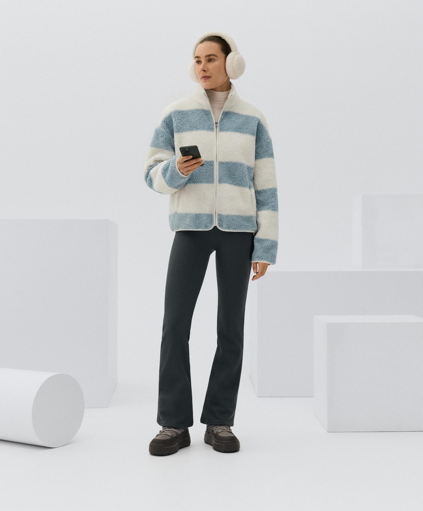 Striped faux-shearling bomber jacket — DUSTY-BLUE
