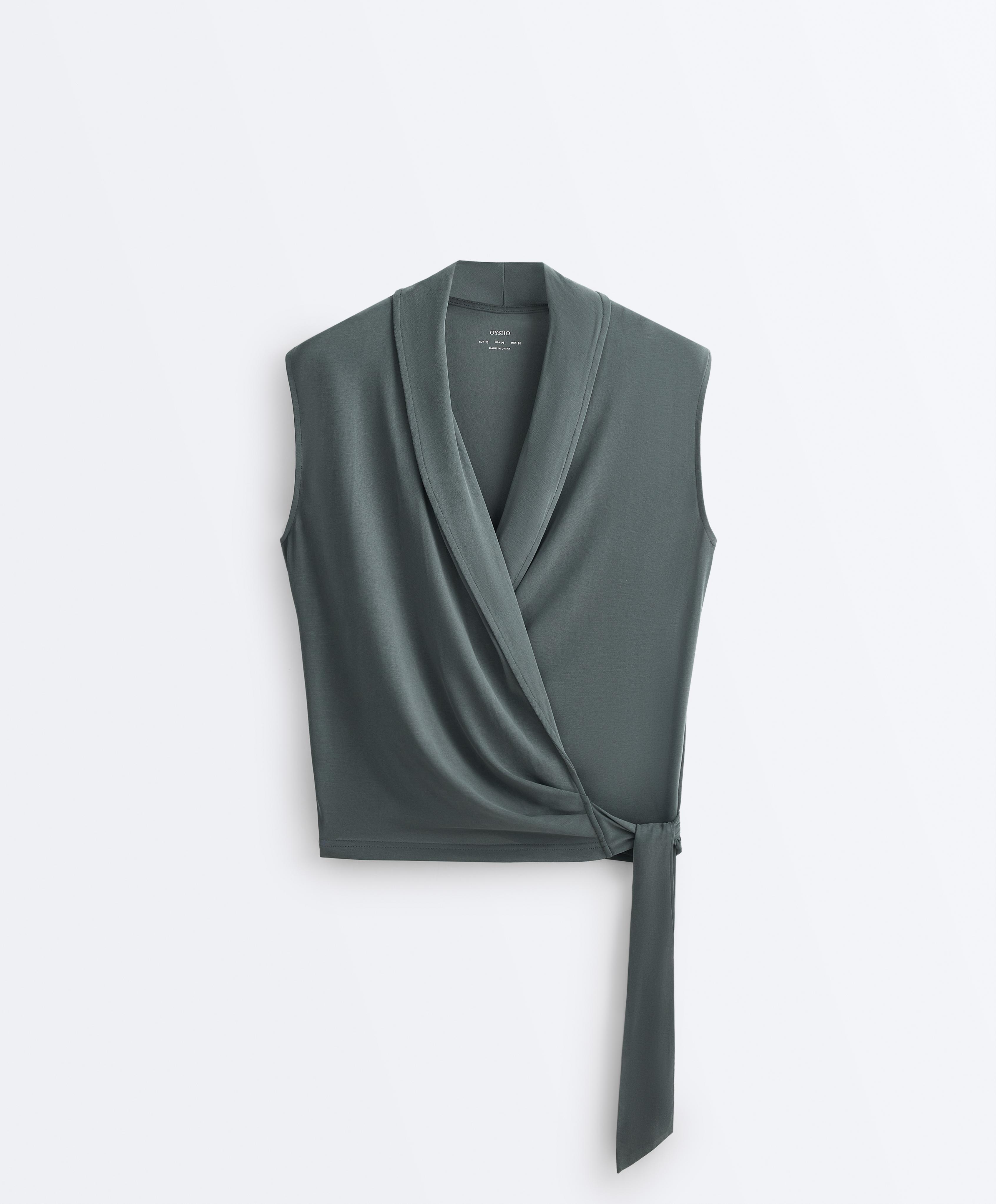 Modal blend sleeveless crossover T-shirt