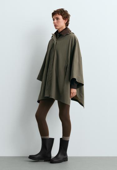 Checked extra lightweight 10k waterproof short cape — KHAKI MELANGE 1