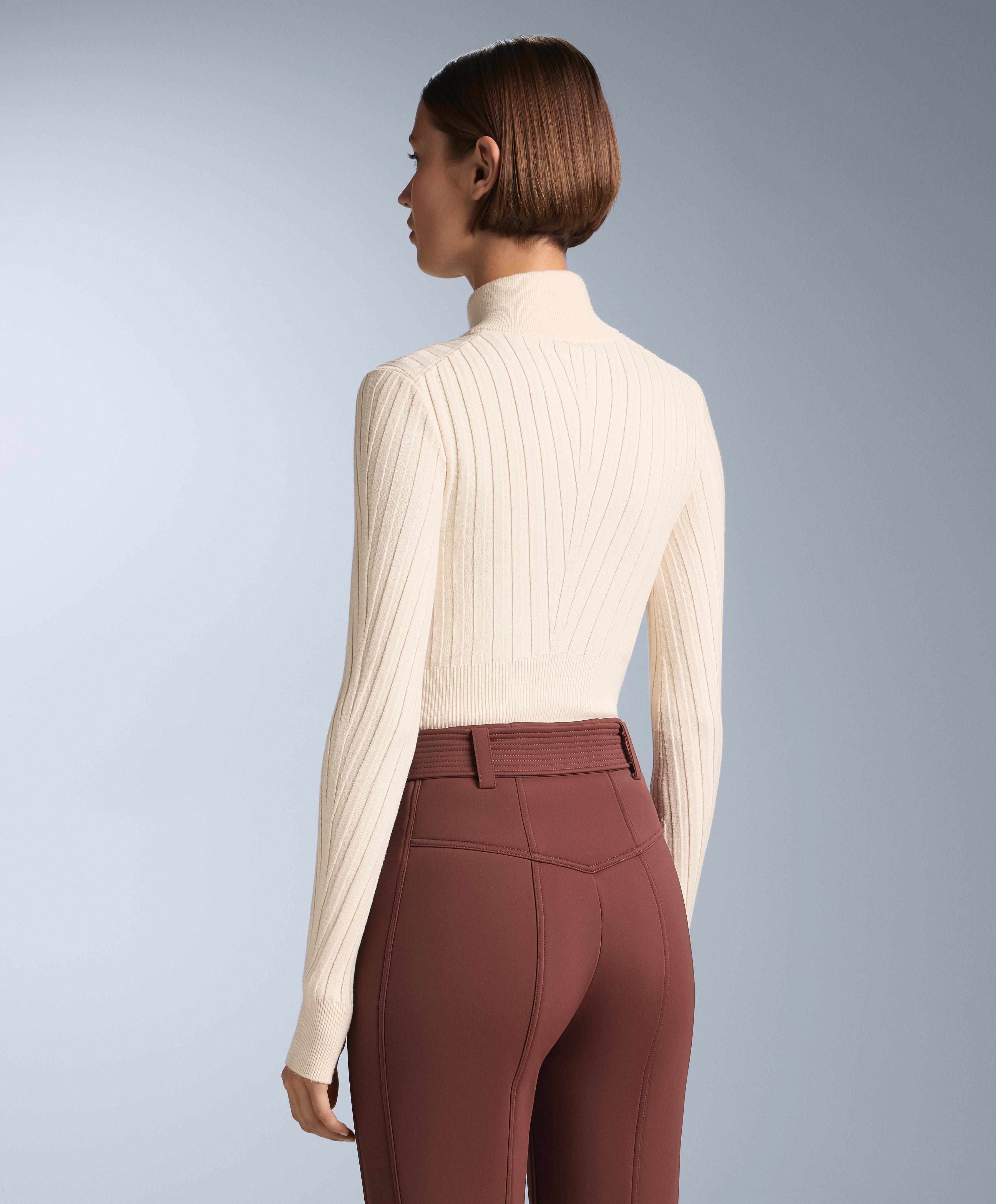Thermal base layer rib knit T-shirt with peak — ECRU