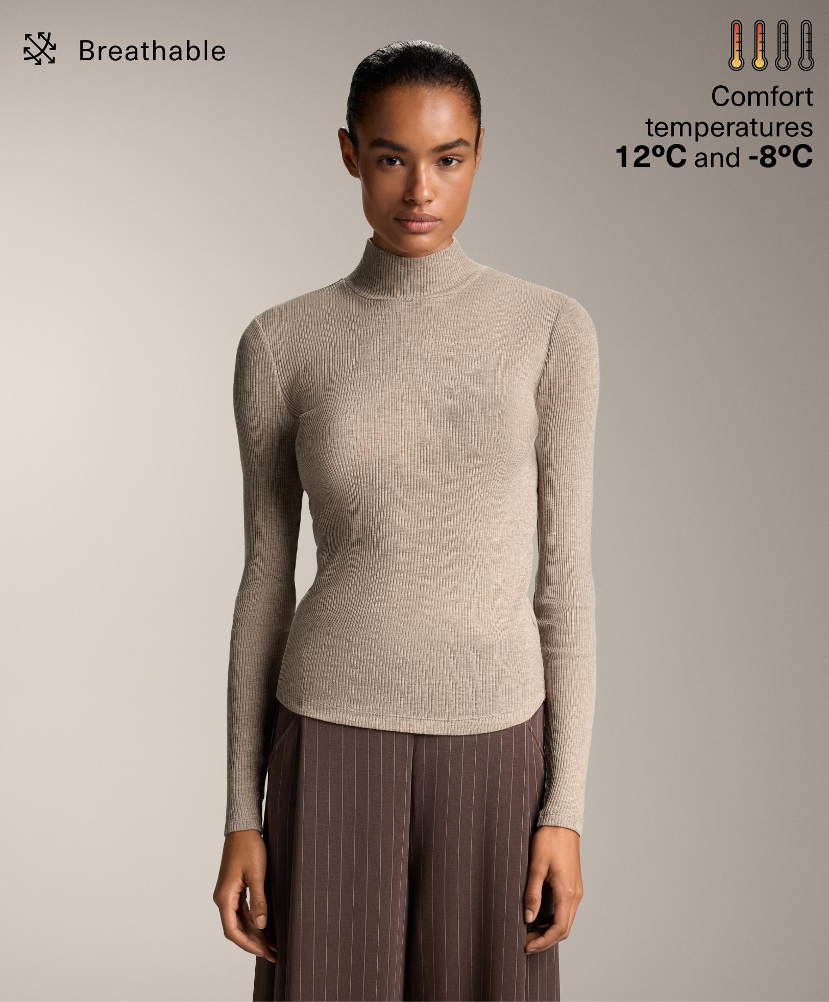 Rib high-neck thermal base layer T-shirt with lyocell