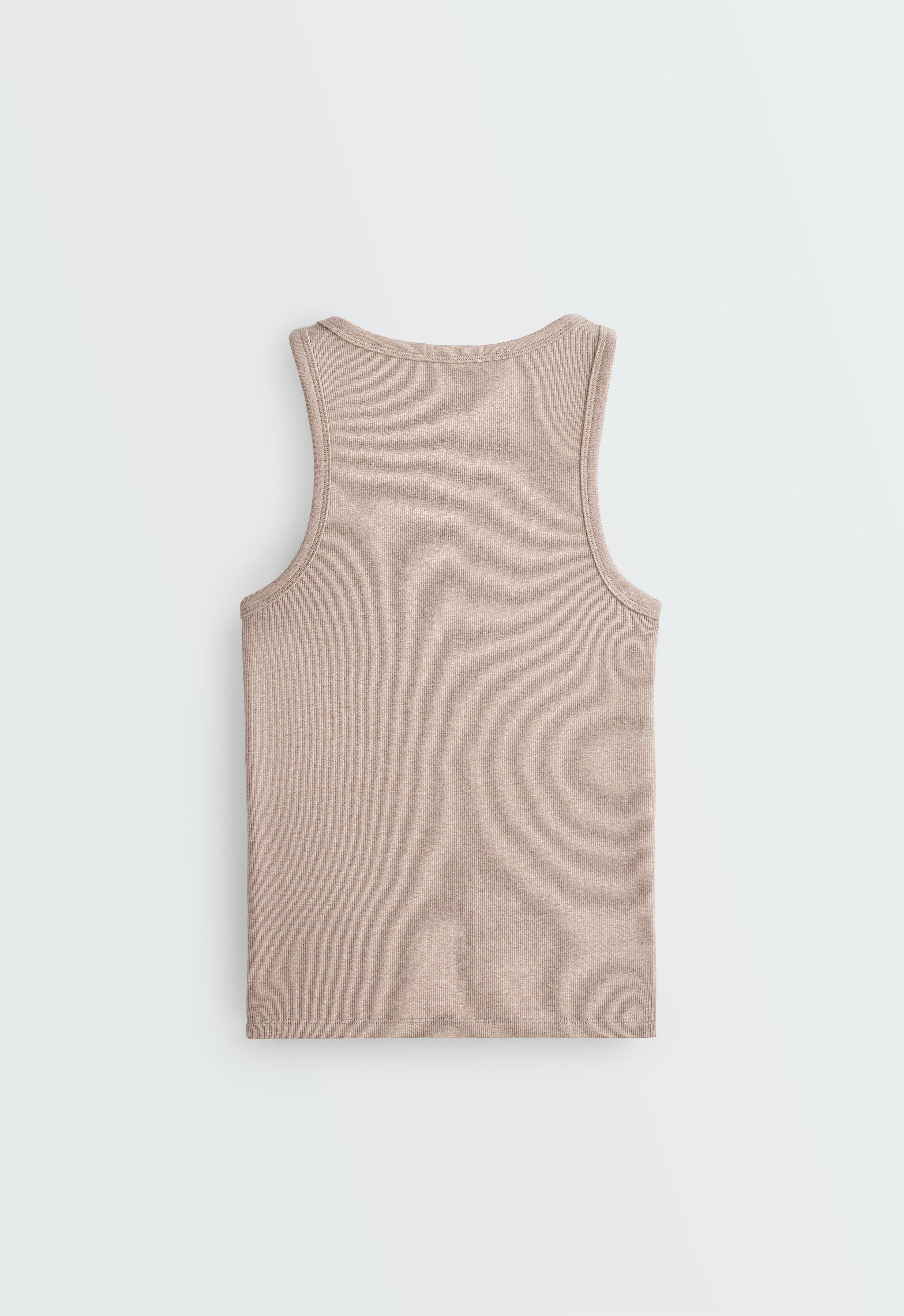 Slim-fit rib vest top with cotton and modal — SOFT MINK