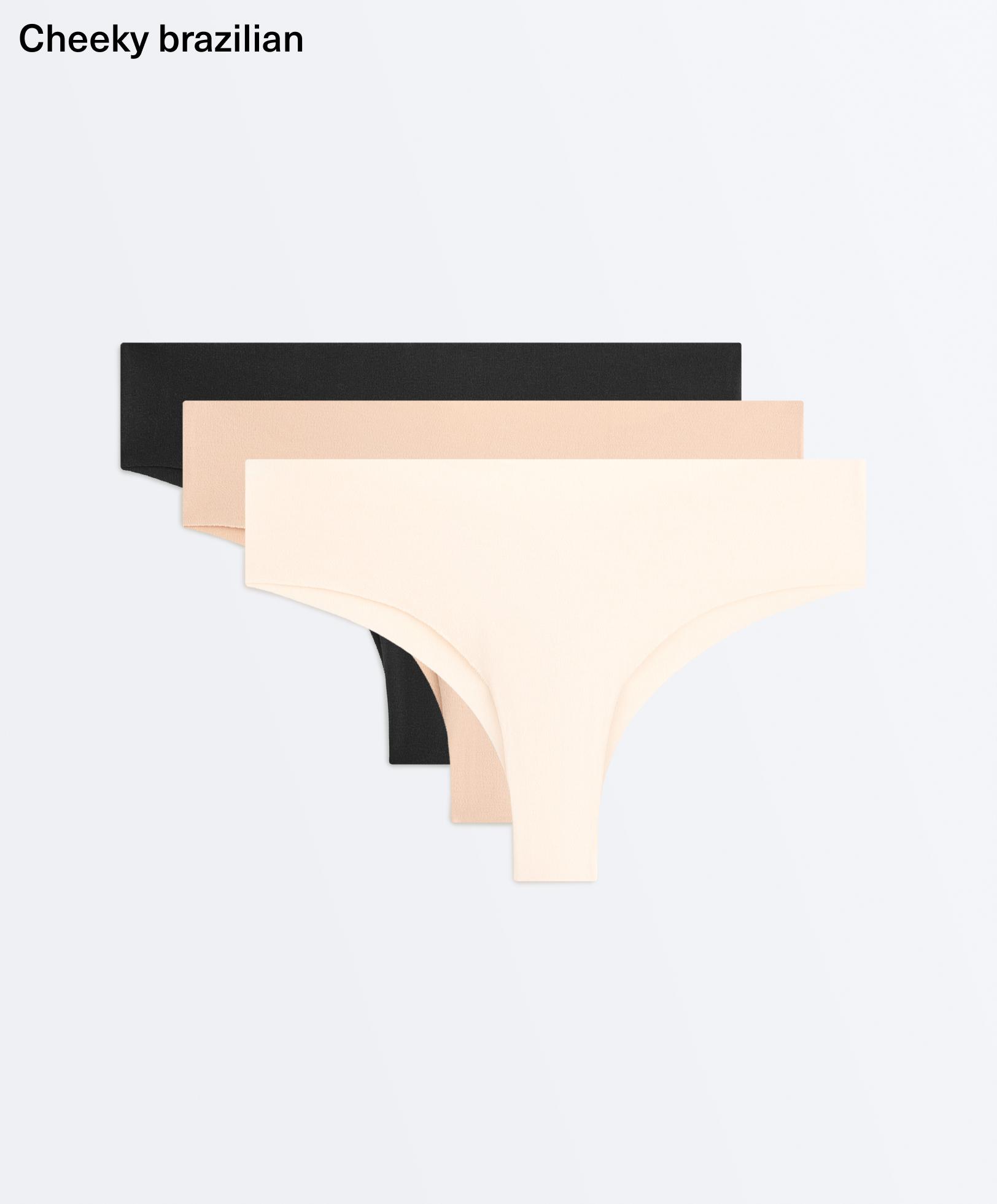3 invisible cotton blend laser-cut Brazilian briefs — BEIGE