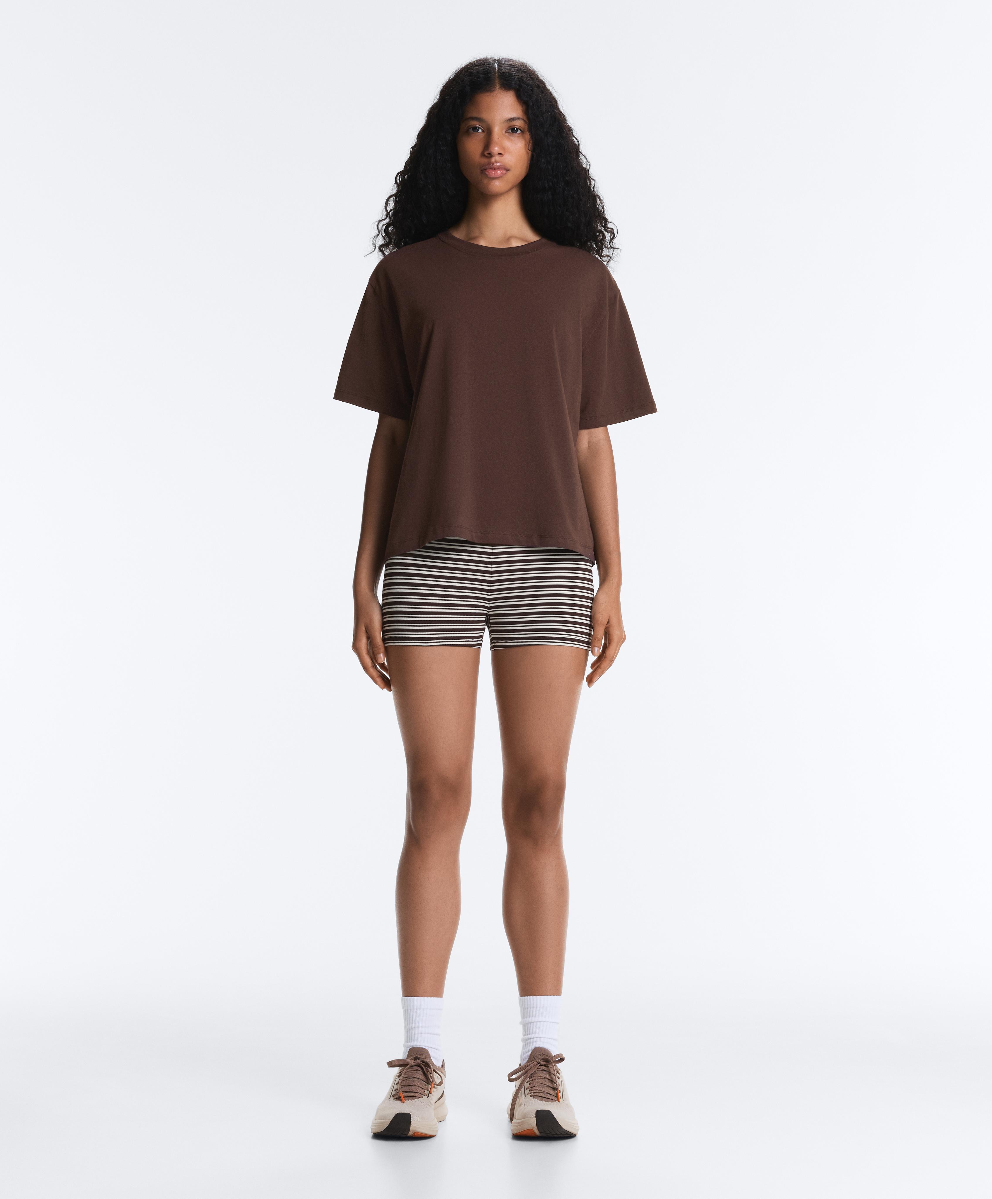 Boxy short-sleeved cotton blend T-shirt — DARK BROWN