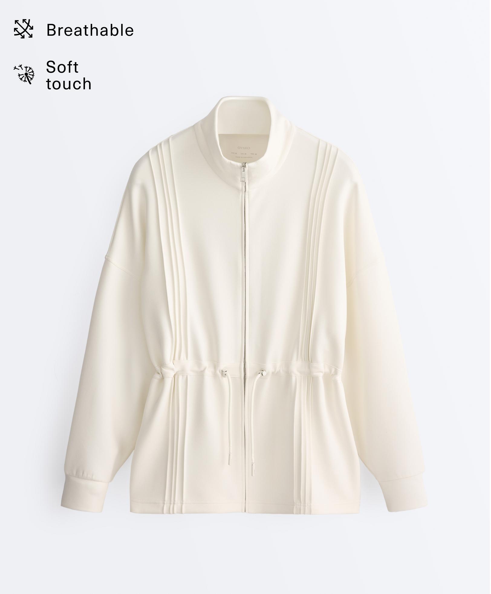 Long jacket with ribbed high neck and soft-touch modal Long jacket with ribbed high neck and soft-touch modal