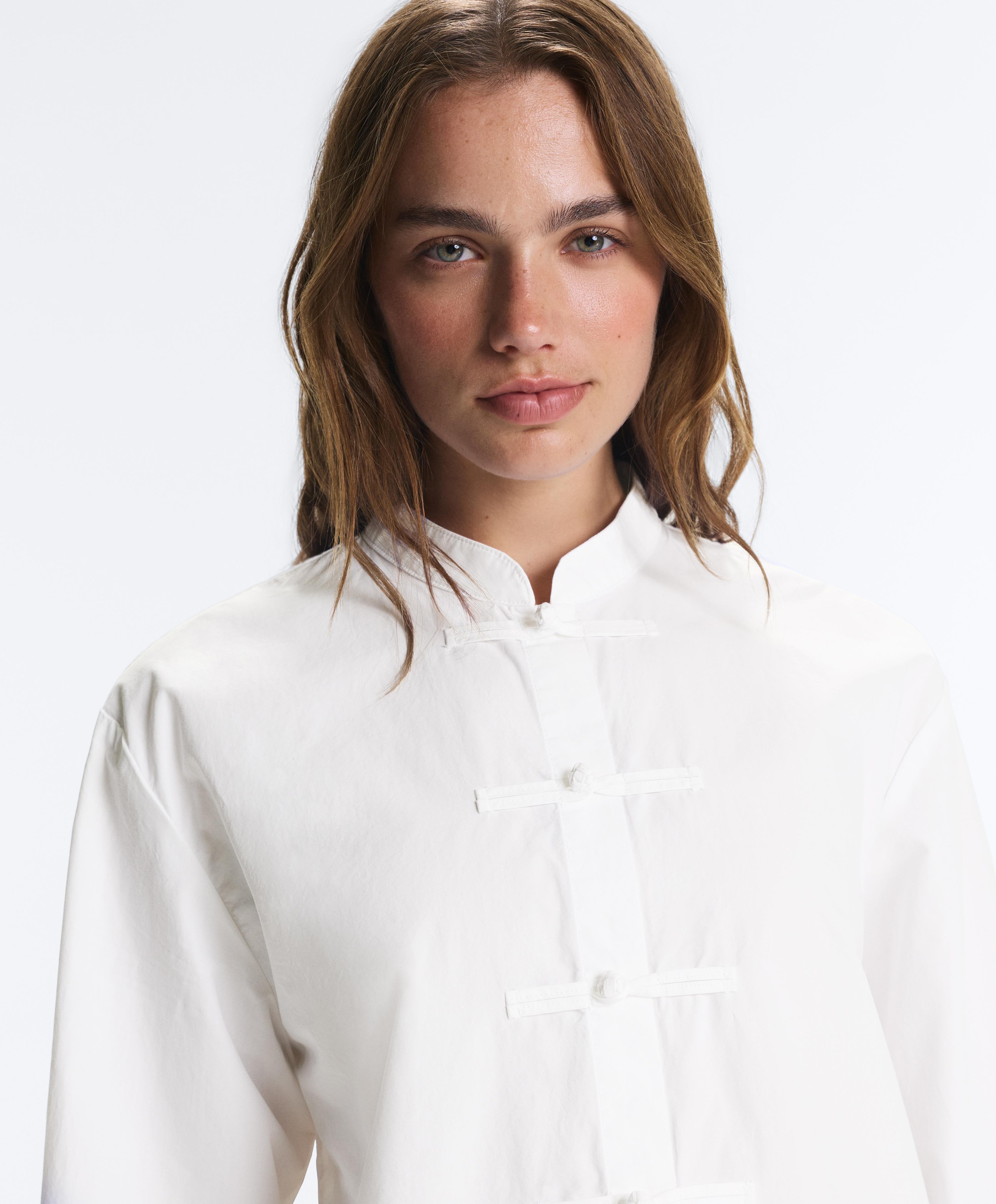 100% cotton stand-up collar shirt — WHITE