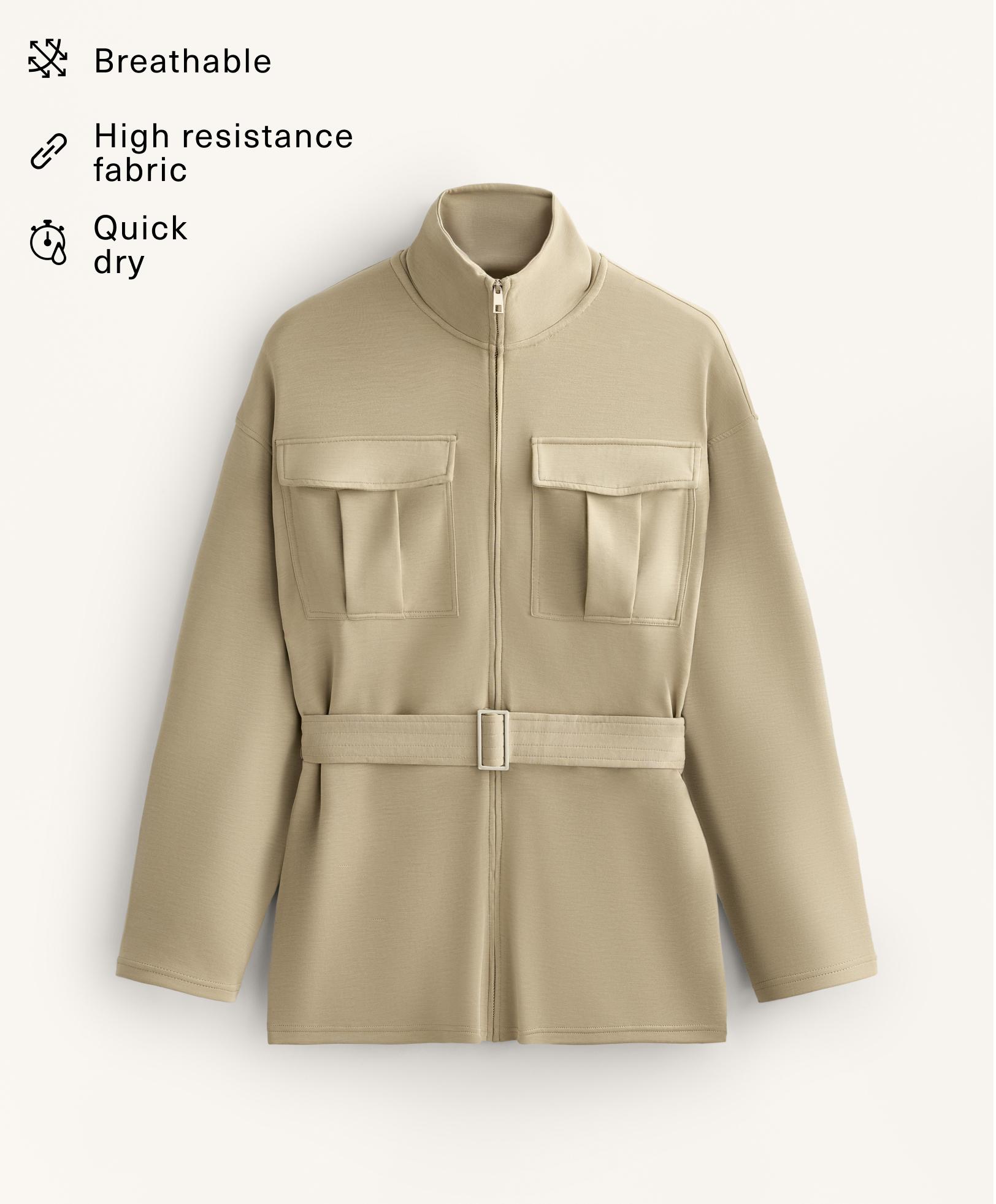 Long soft-touch jacket with modal and belt - Sale