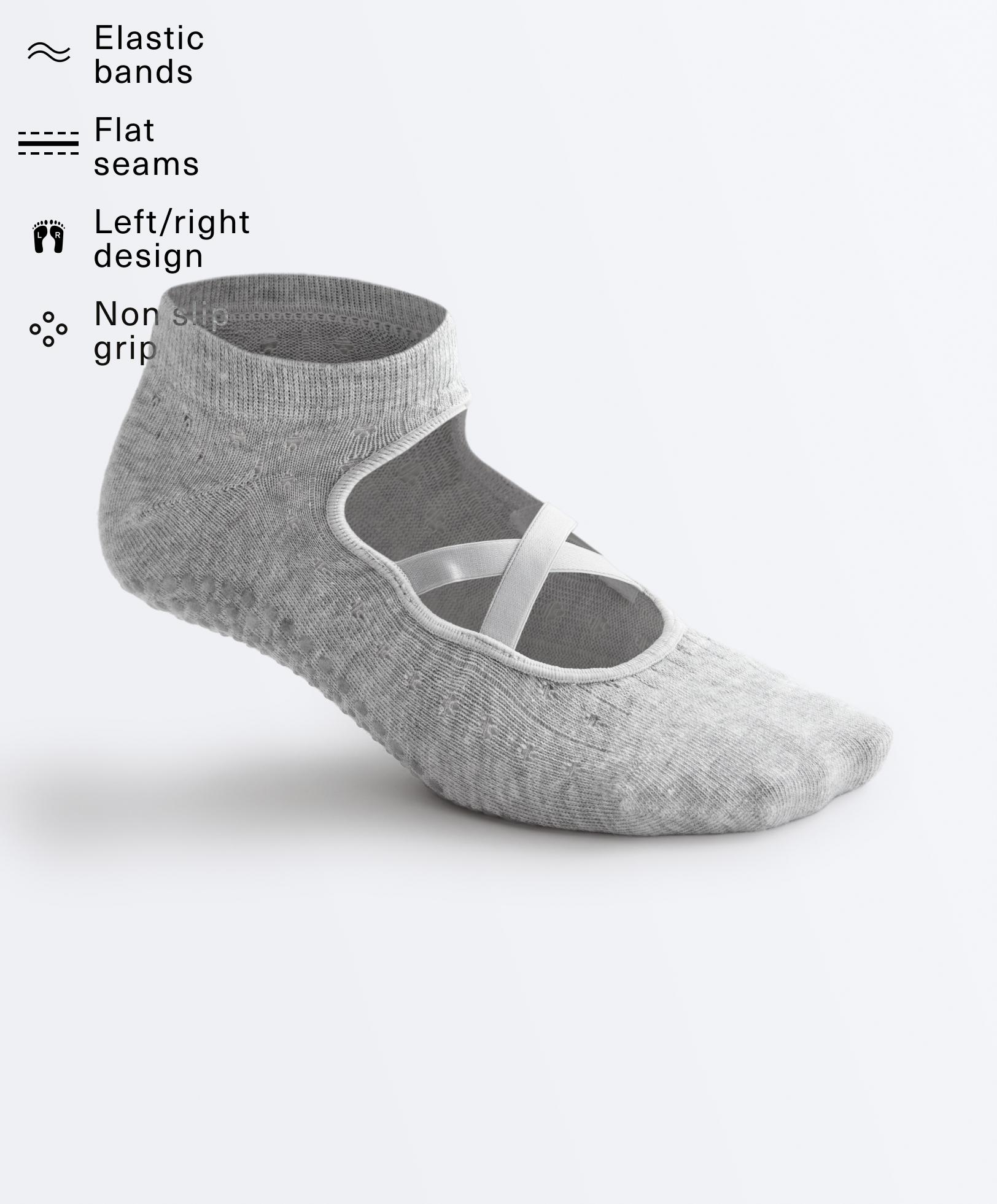 2 pairs of cotton blend yoga and Pilates sneaker socks with crossover straps — VANILLA