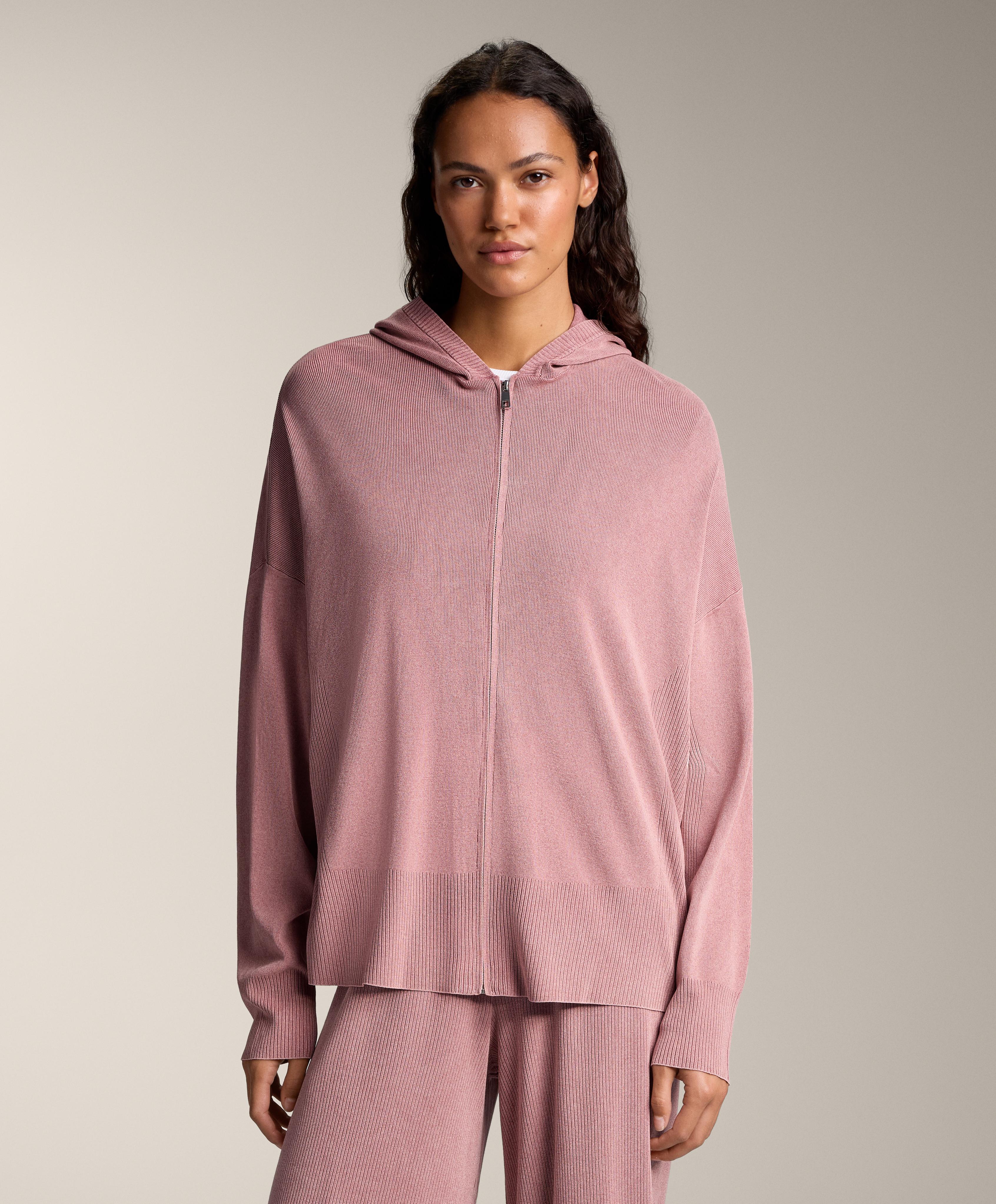 Long washed-effect knit jacket