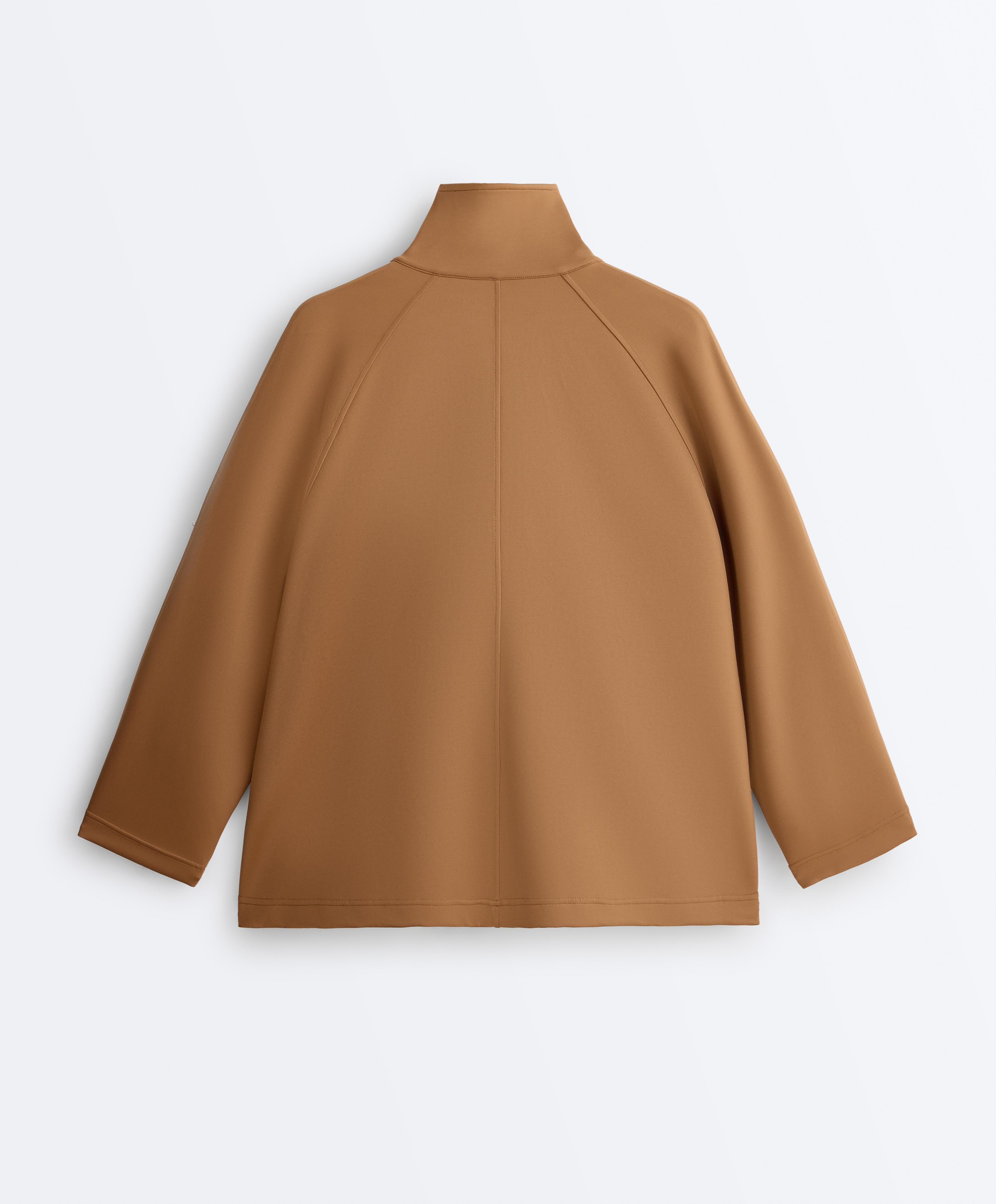 Long neoprene-effect jacket — PALE BROWN