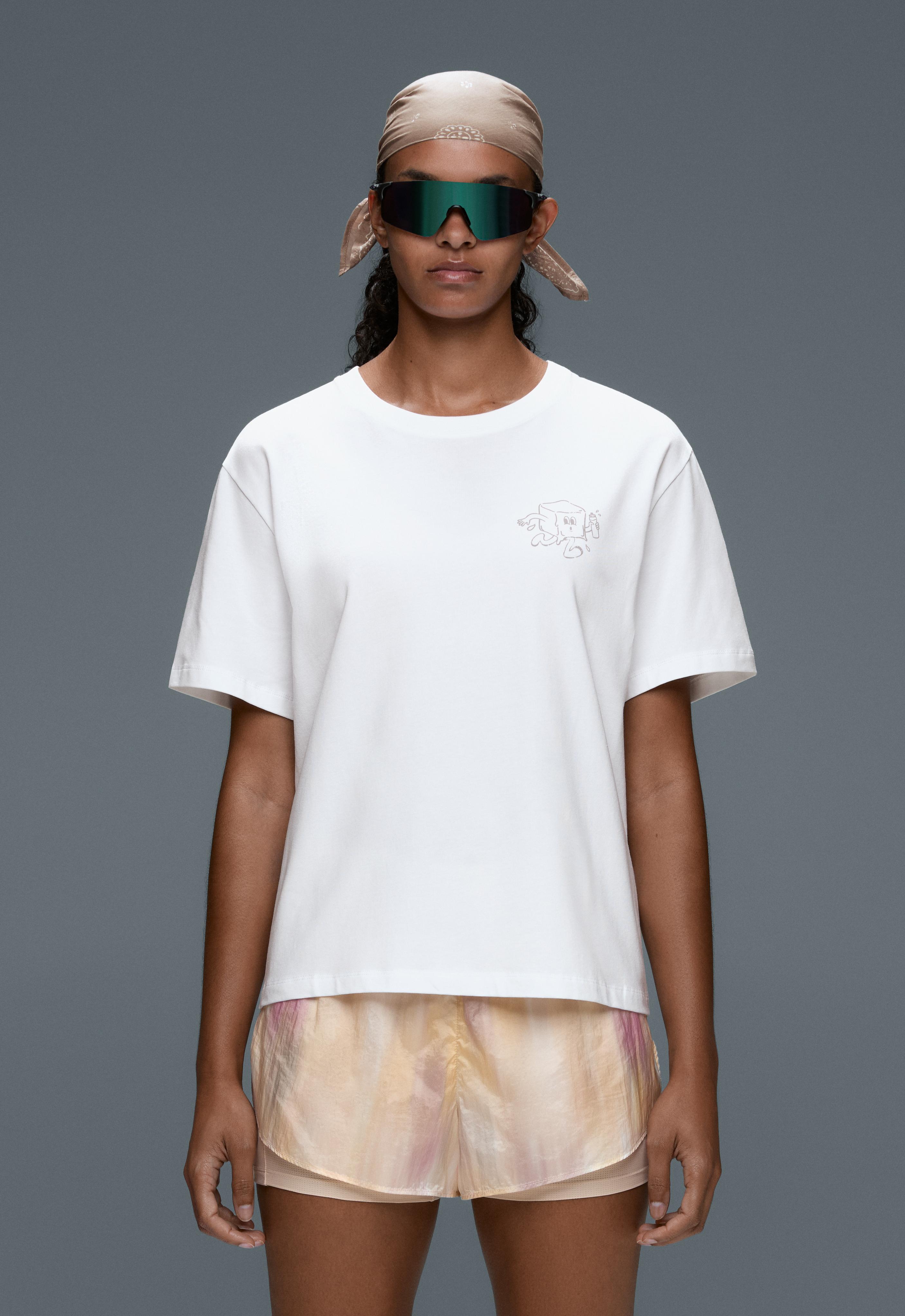 Printed boxy cotton blend short-sleeved T-shirt — WHITE