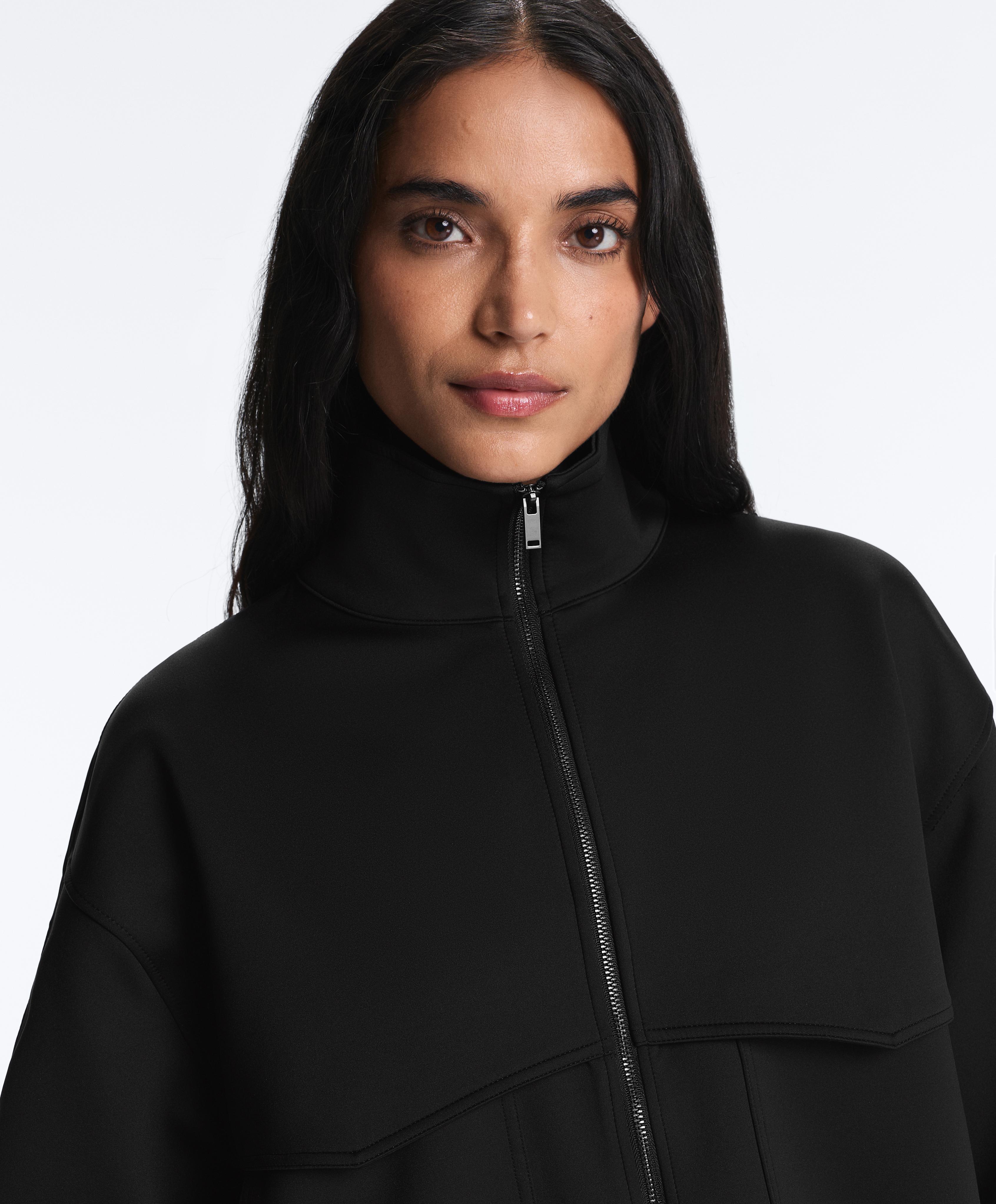 Boxy neoprene-effect jacket — BLACK