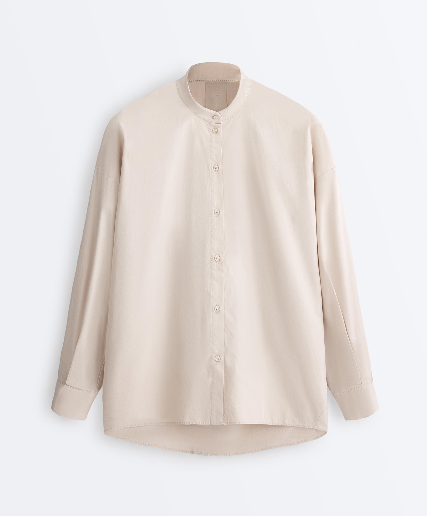 100% cotton stand-up collar shirt — PALE MINK