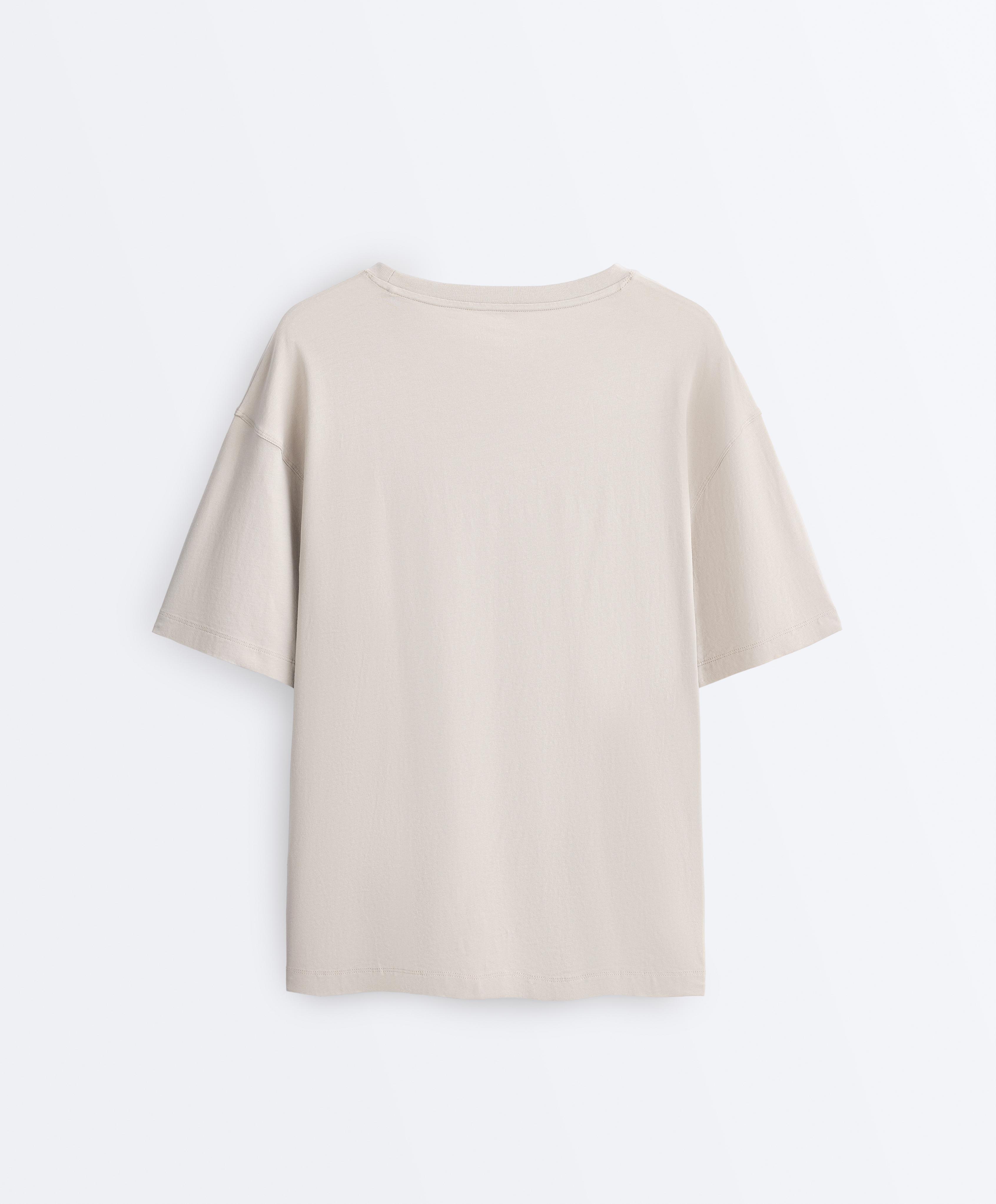 Long short-sleeved cotton blend T-shirt — TAUPE