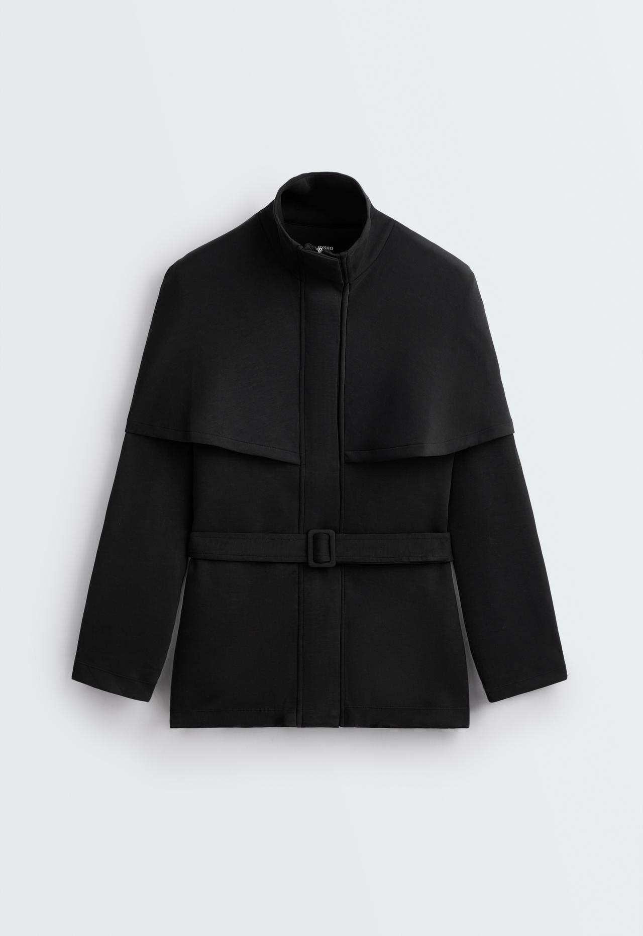 Long modal soft-touch cape jacket — BLACK