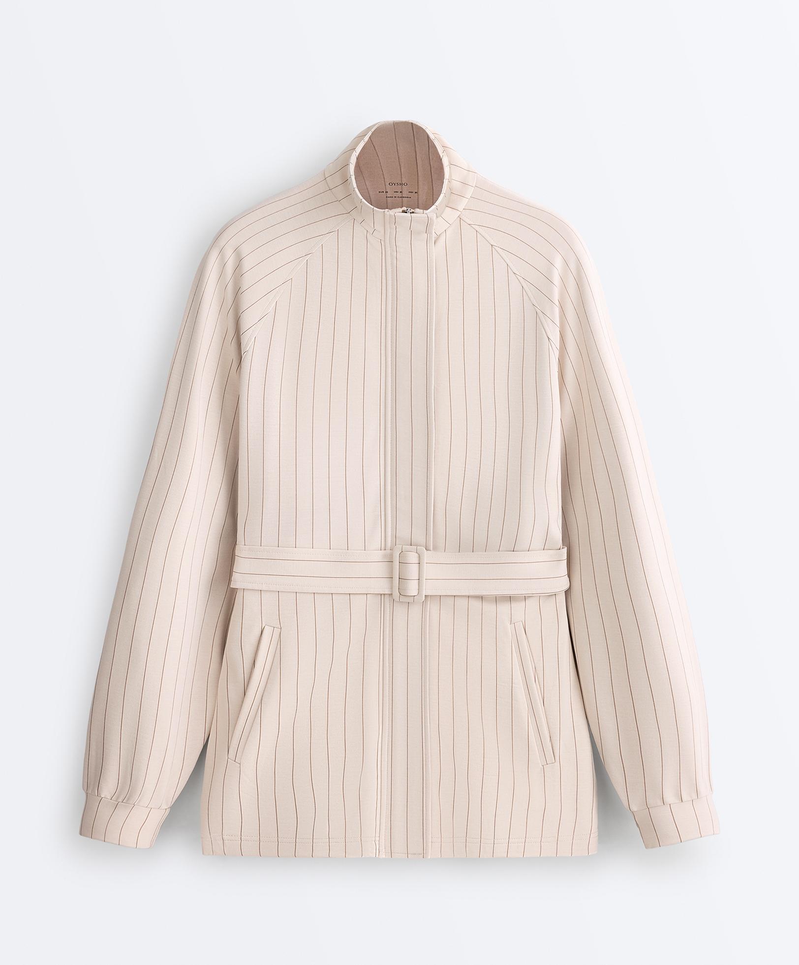 Striped soft-touch belted jacket — SANDY
