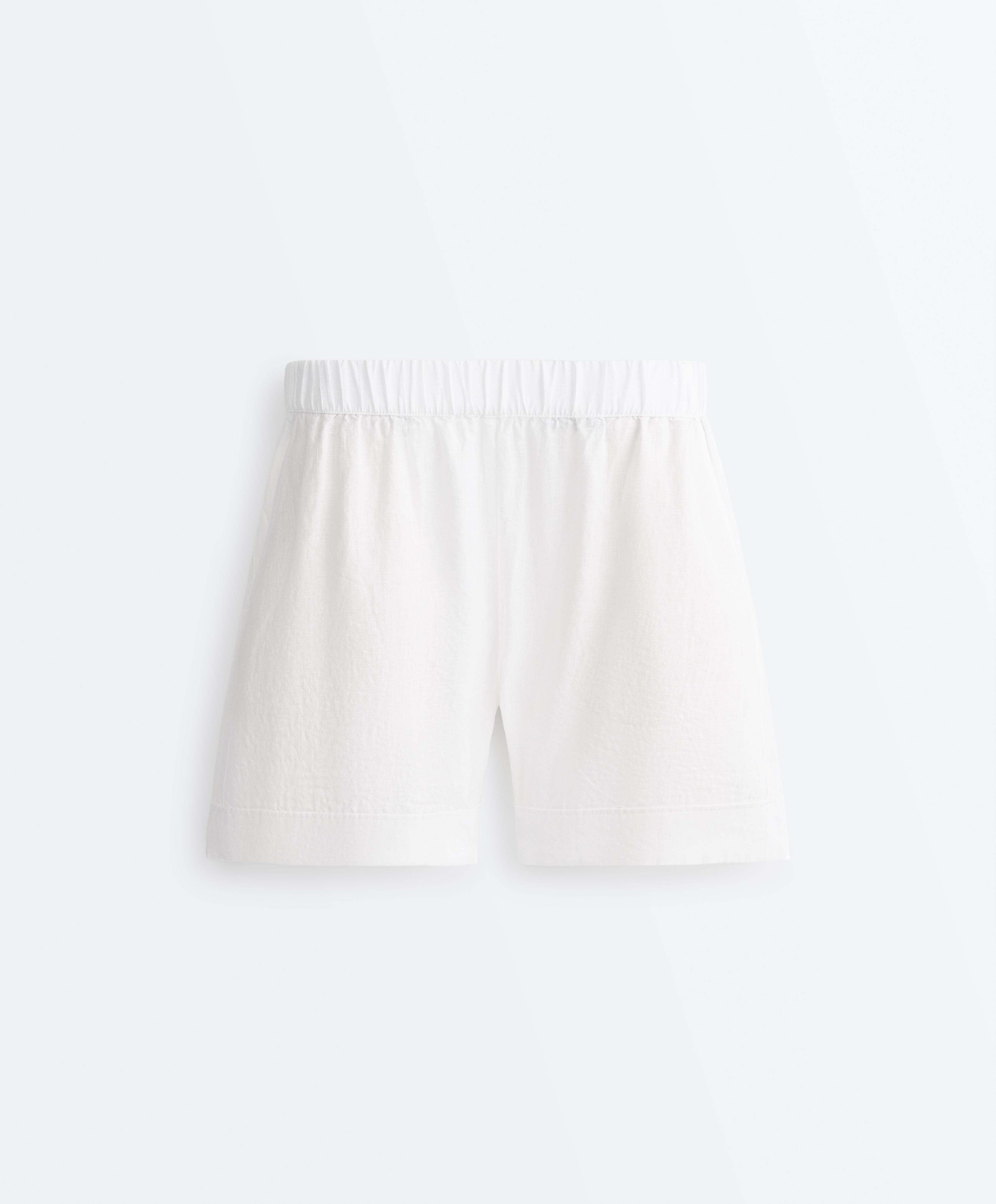 100% linen Bermuda shorts — WHITE
