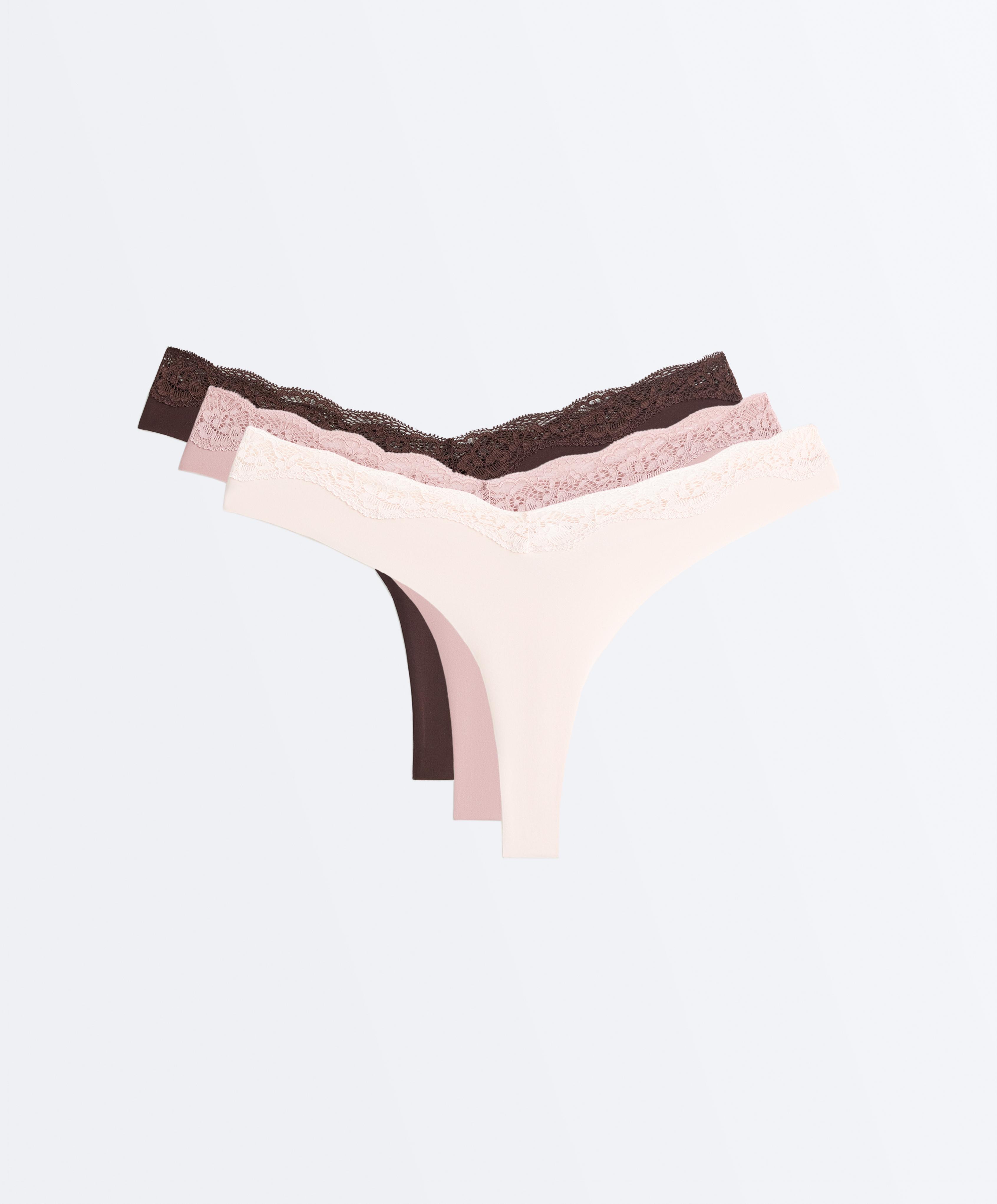 3 laser-cut polyamide blend lace thongs 3 laser-cut polyamide blend lace thongs