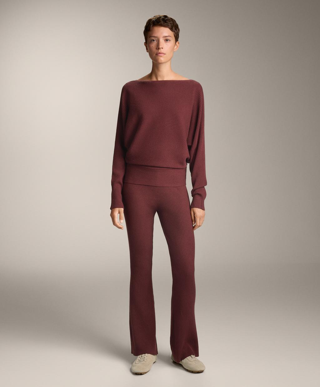 Flare rib knit trousers | OYSHO Costa Rica | Sale