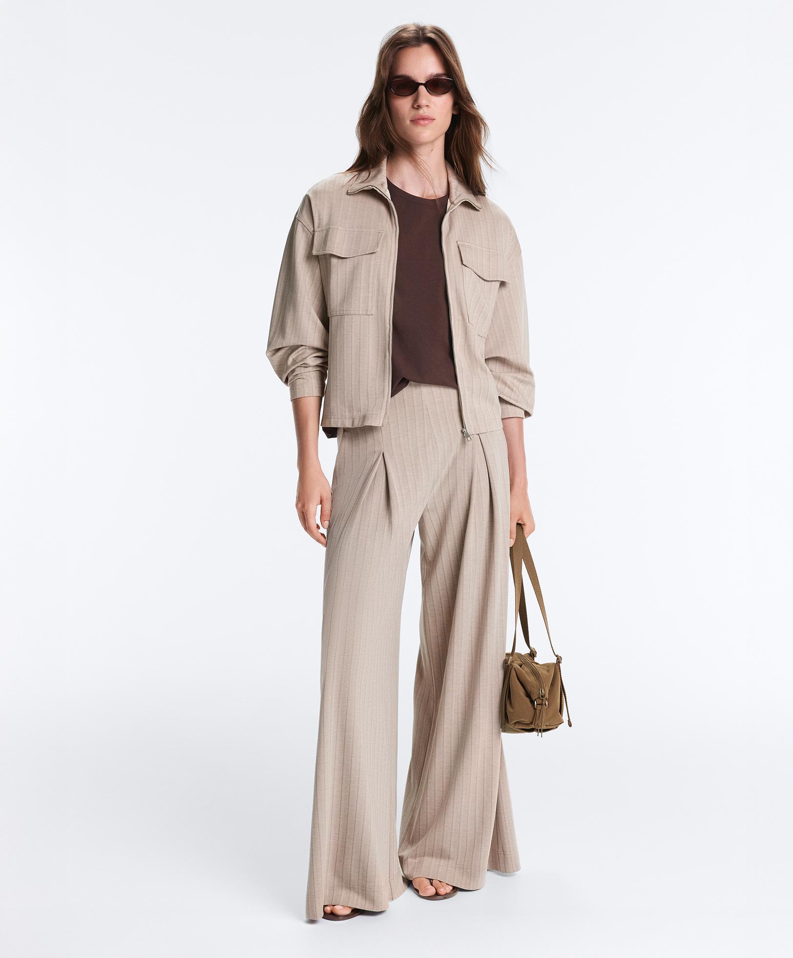 Soft-touch striped belted jacket — SOFT MINK