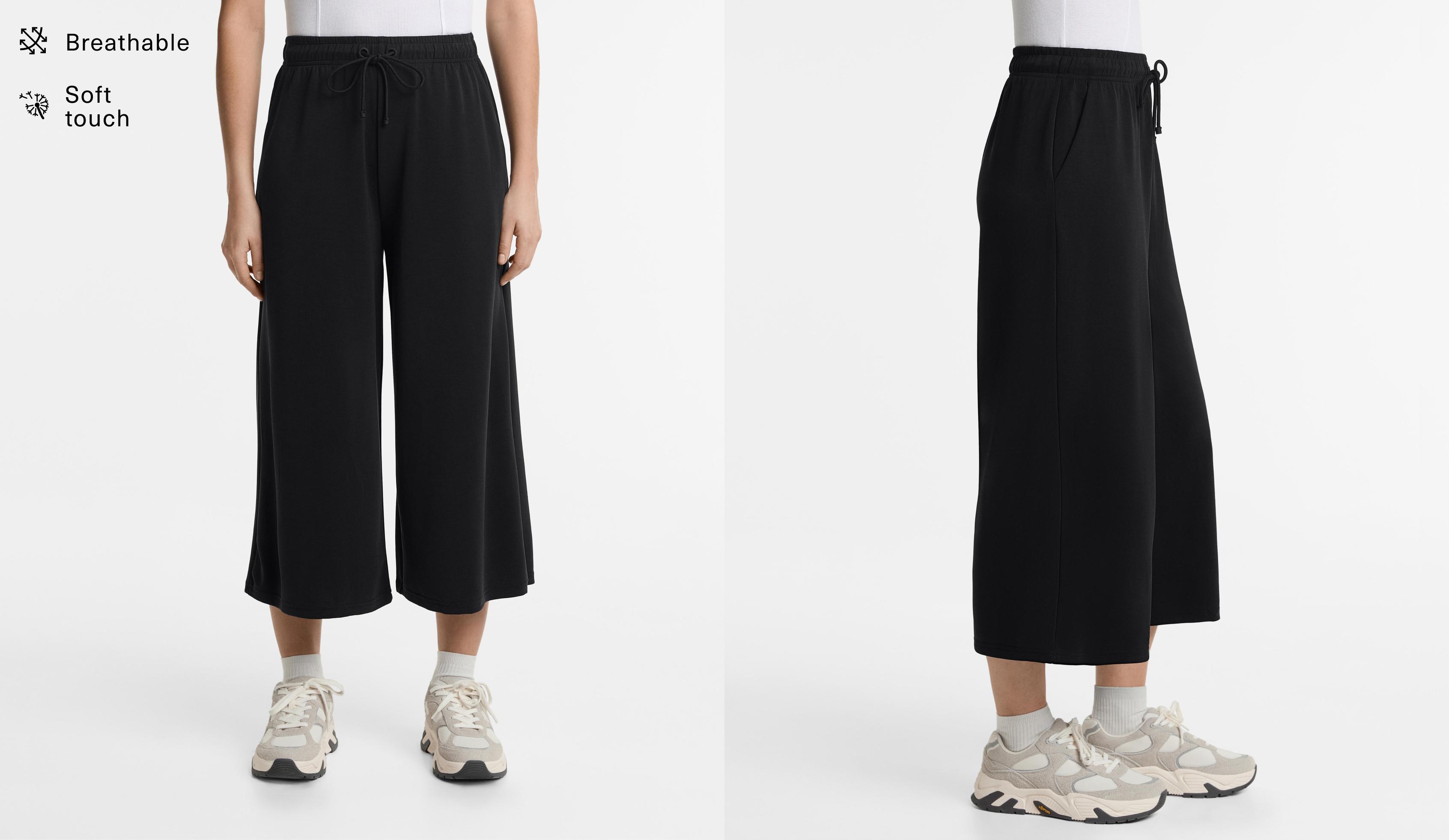 Soft-touch wide-leg crop trousers with modal