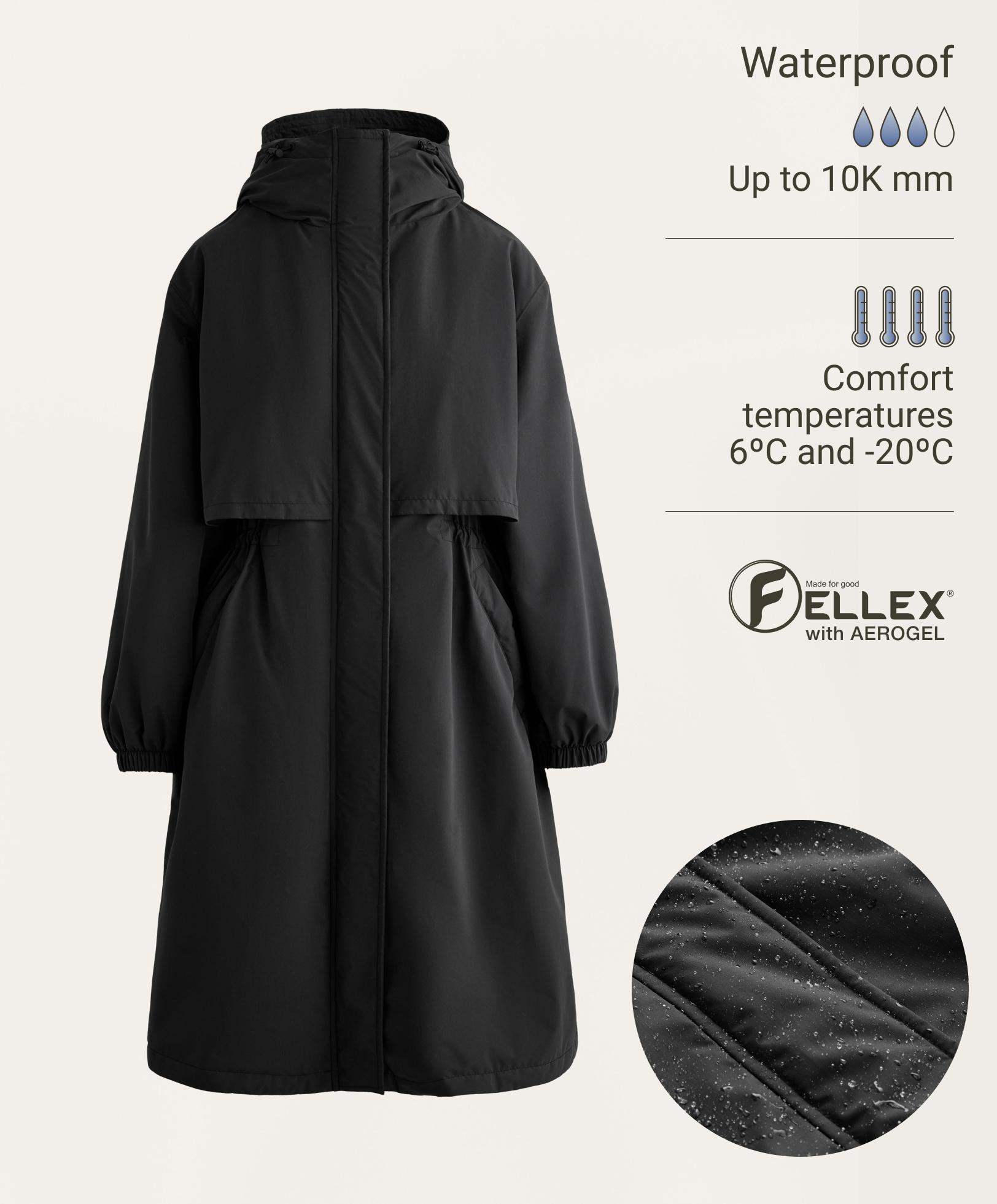 FELLEX® AEROGEL 10K waterproof long padded jacket — BLACK