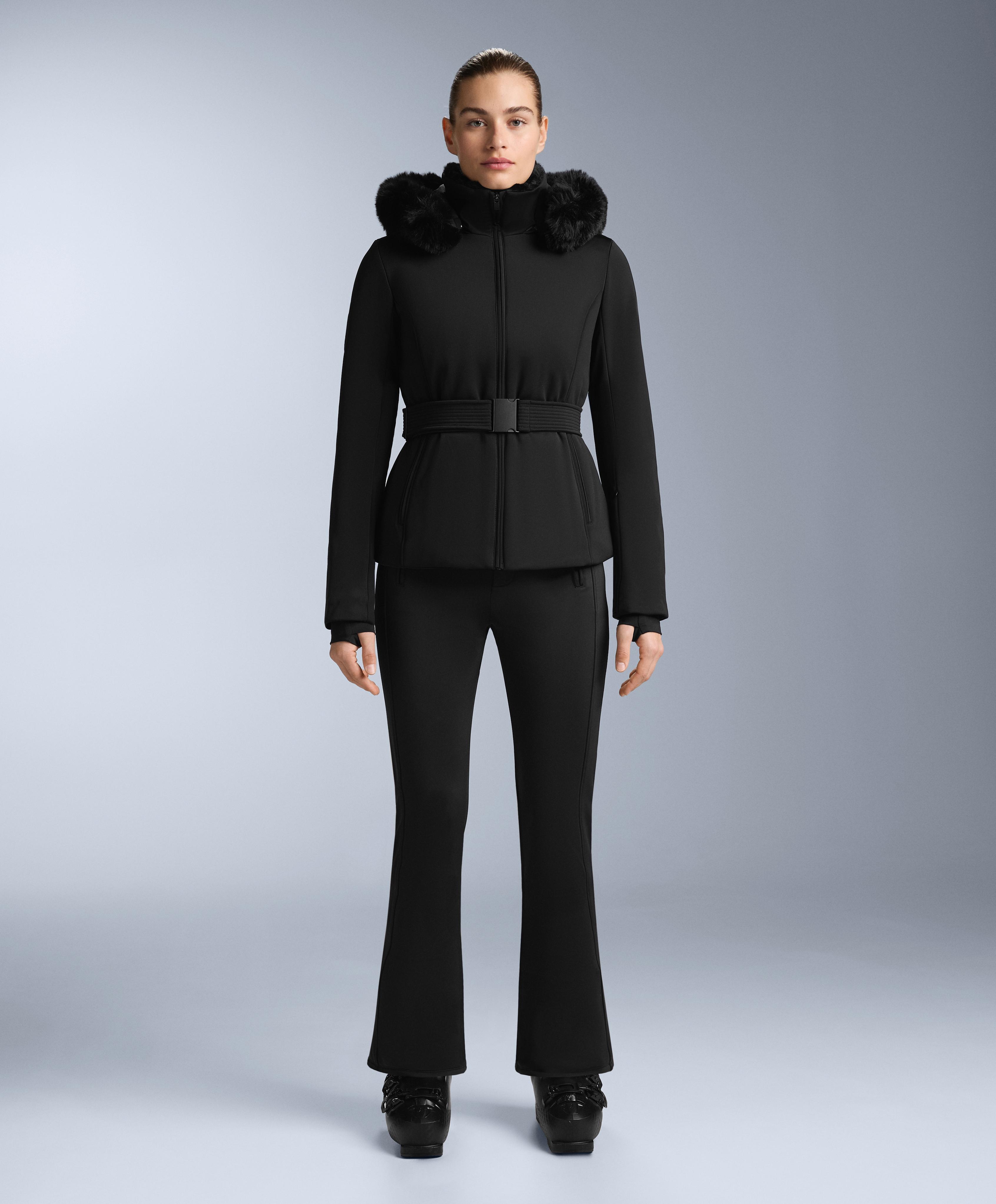 Water-resistant flare stretch SKI trousers — BLACK