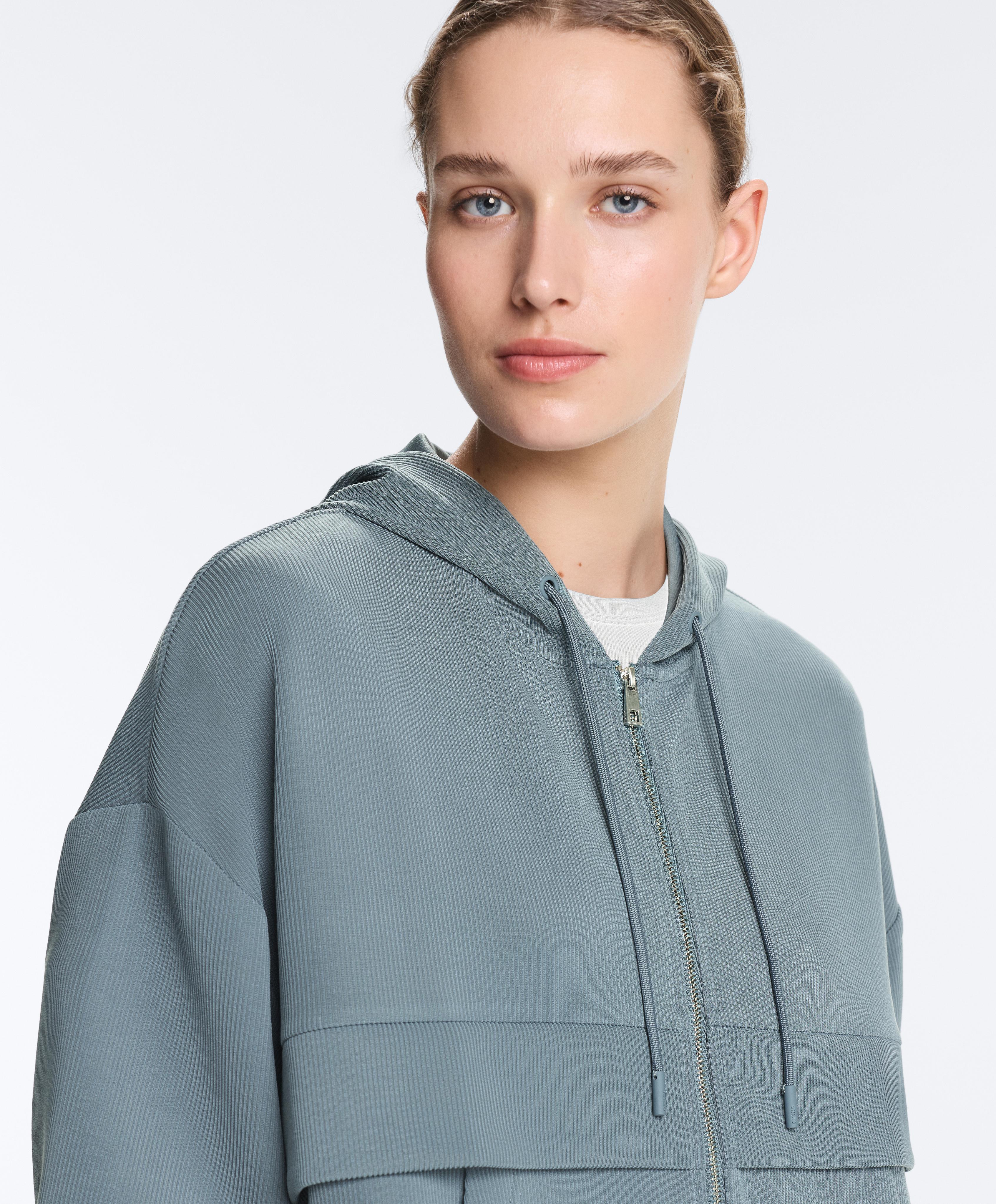 Soft-touch modal zip rib sweatshirt — DARK GREY-BLUE