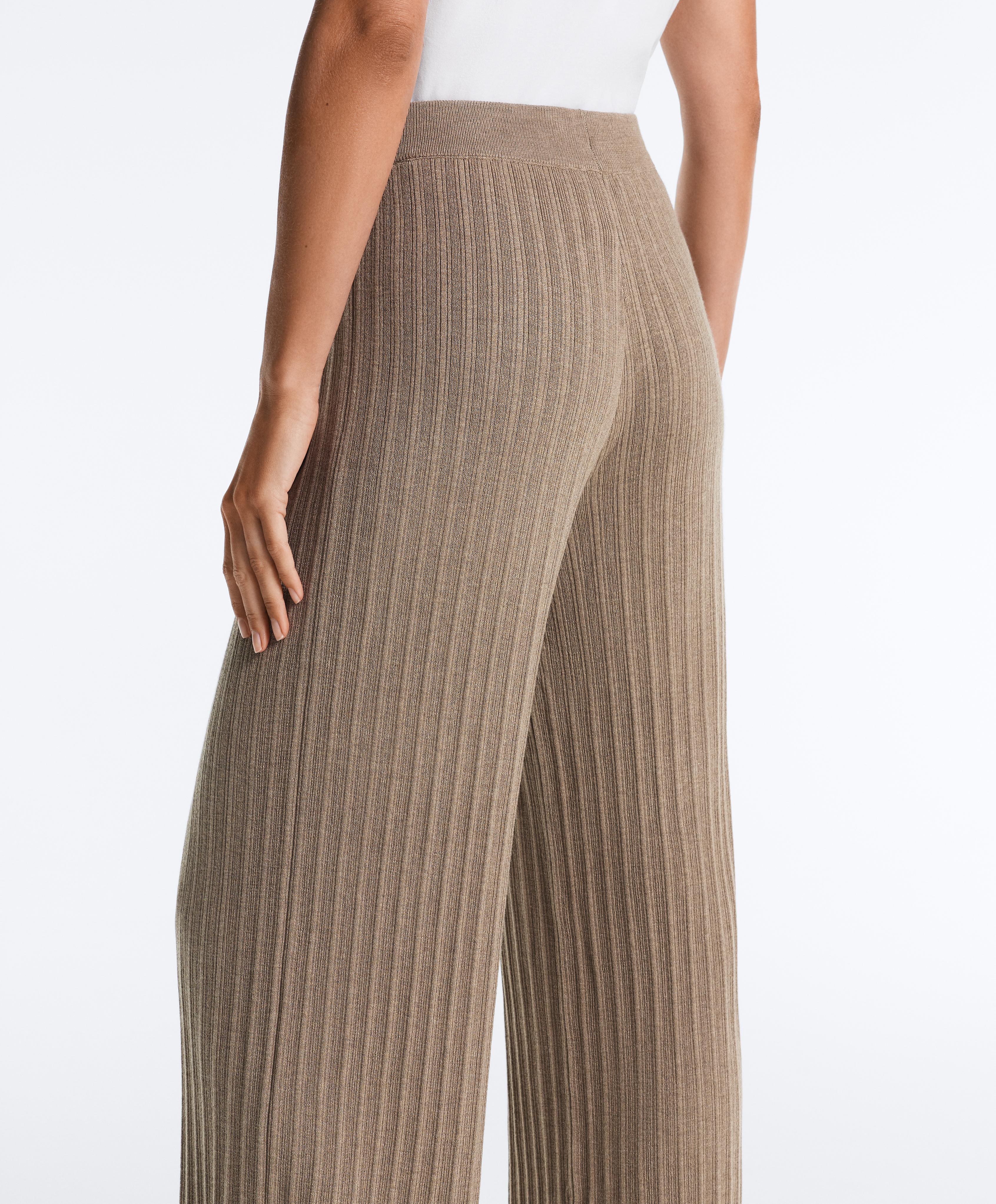 Rib-knit straight-leg trousers — DARK TAUPE