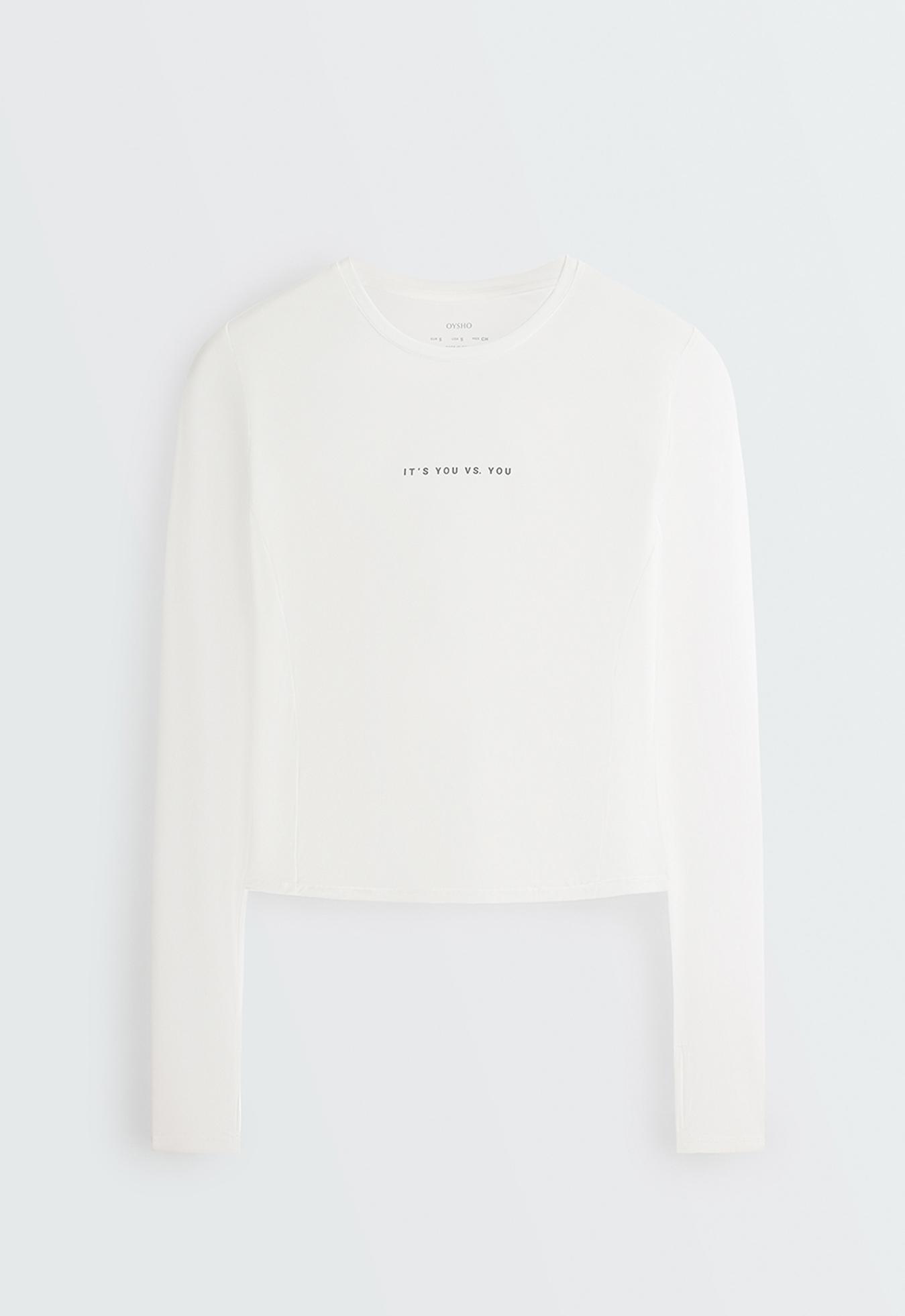 Long-sleeved technical T-shirt with text — WHITE
