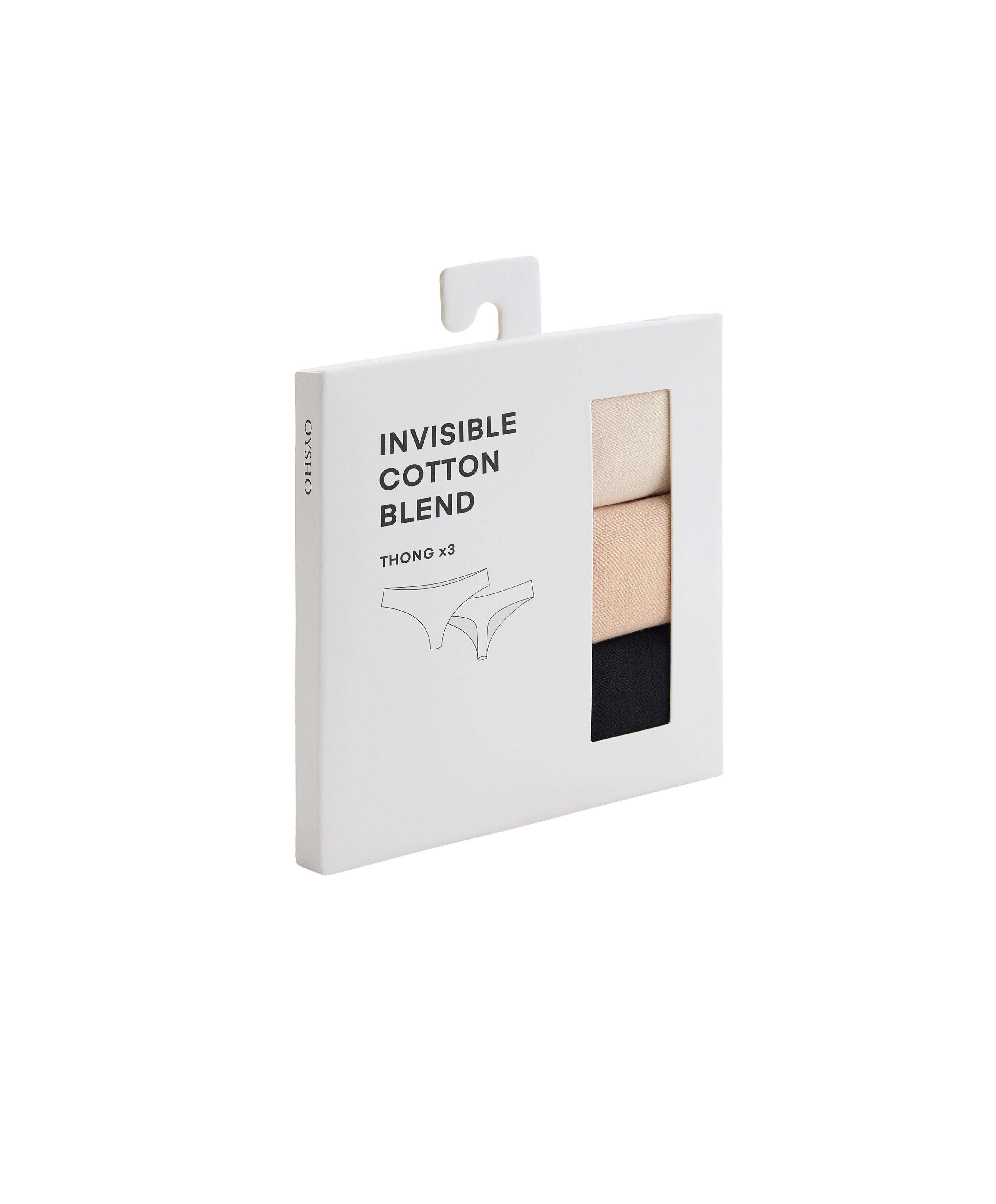 3 invisible laser-cut cotton blend thongs — BEIGE
