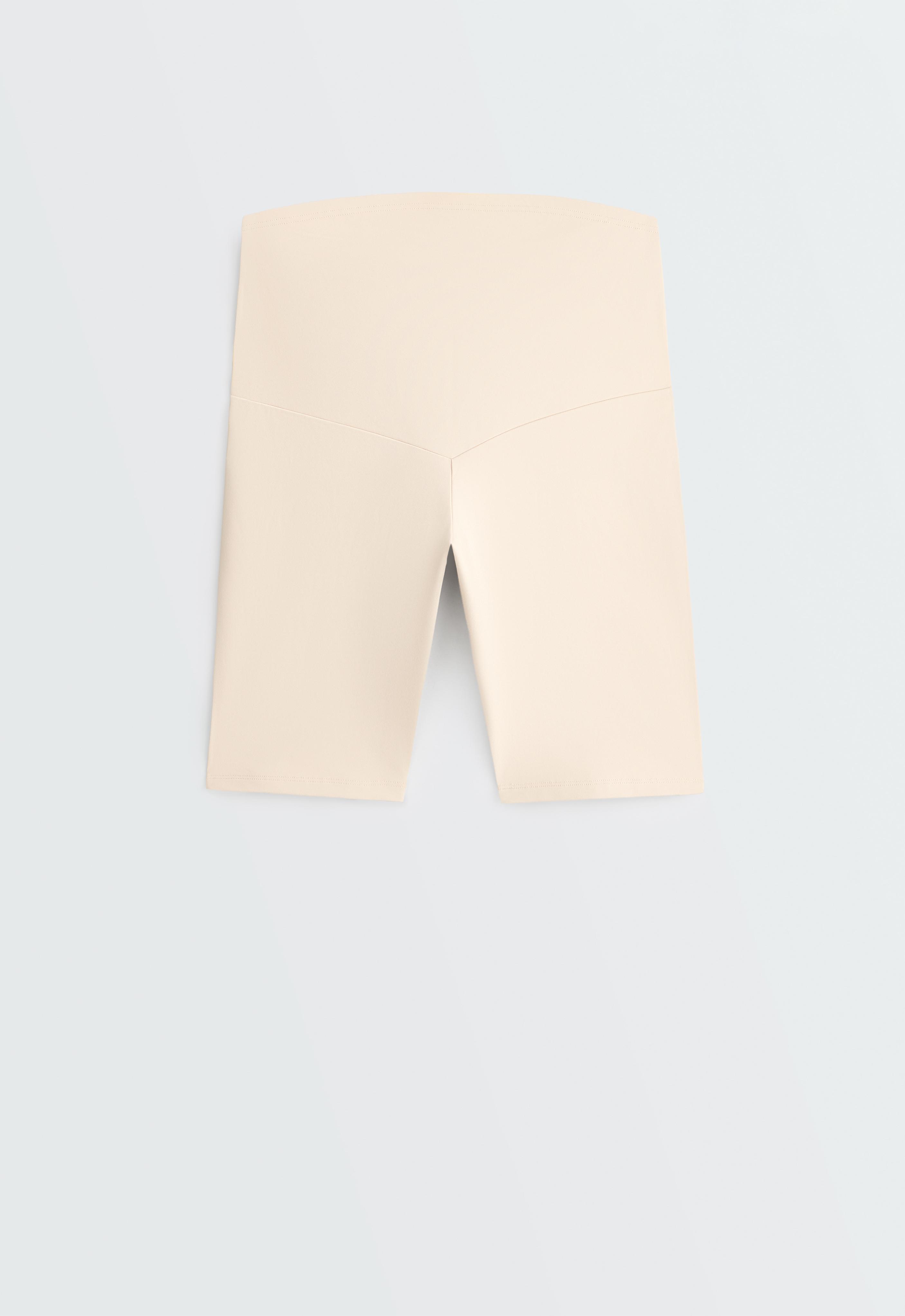 Front view of light beige fitted shorts with a high waist and V-shaped seam. — photo 1 of 1