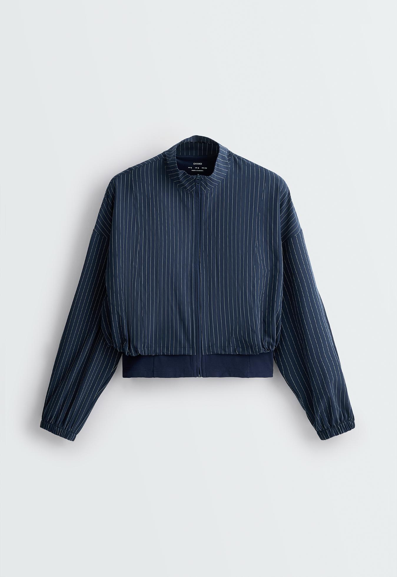 Pinstripe water-repellent technical jacket — NAVY BLUE