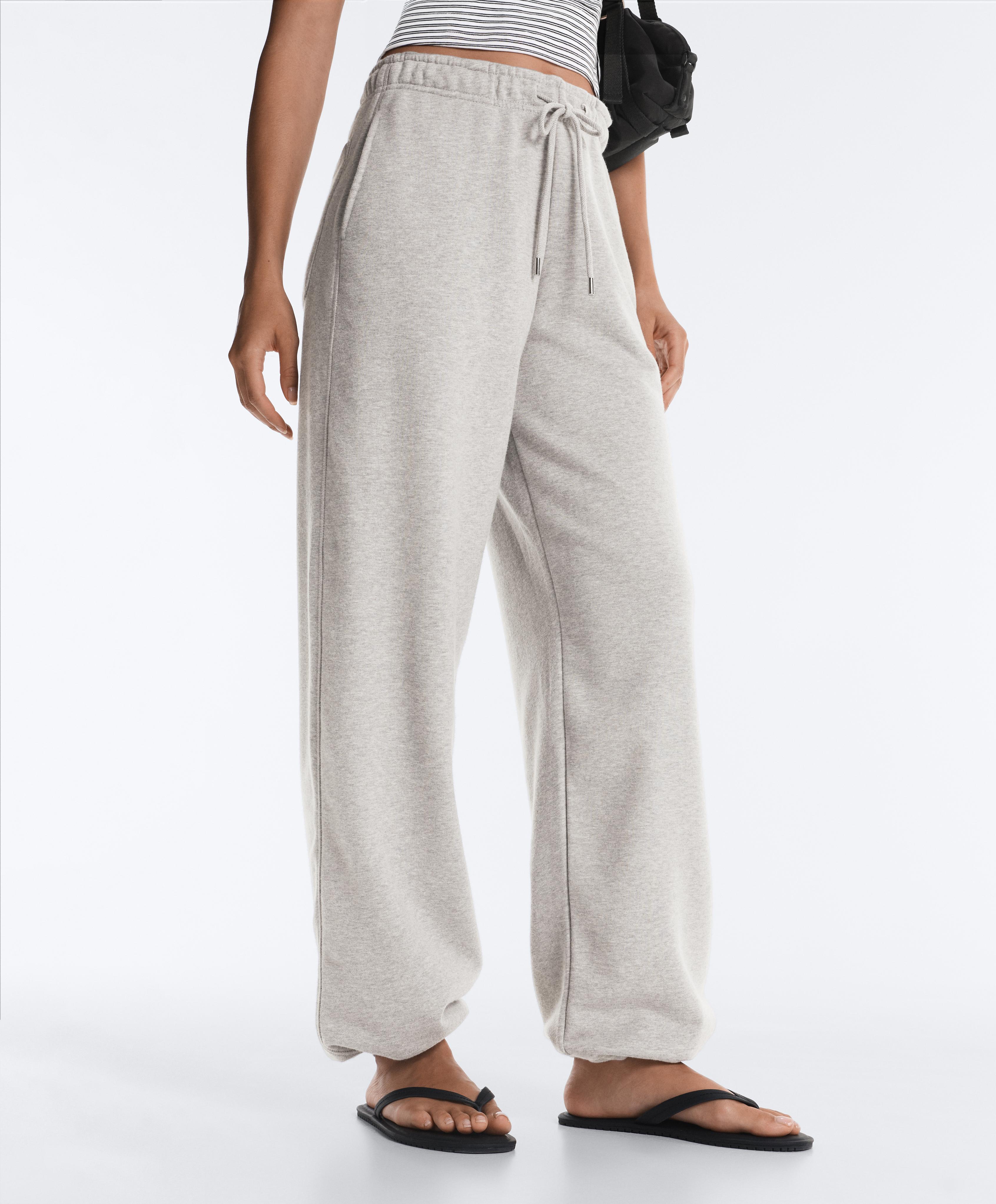 Adjustable straight-leg marl fleece trousers — MID-GREY MELANGE