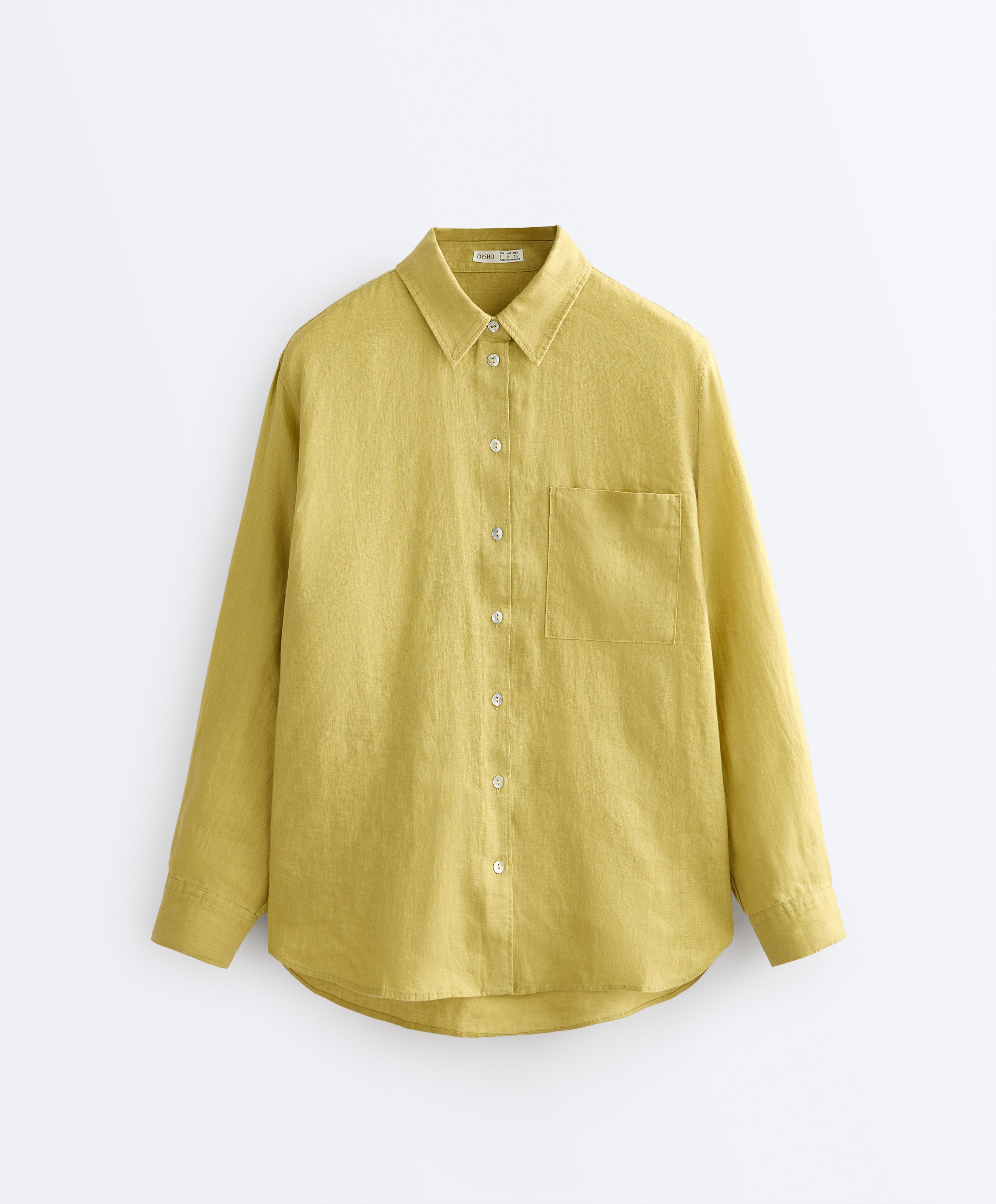 100% linen relaxed shirt — LIME GREEN